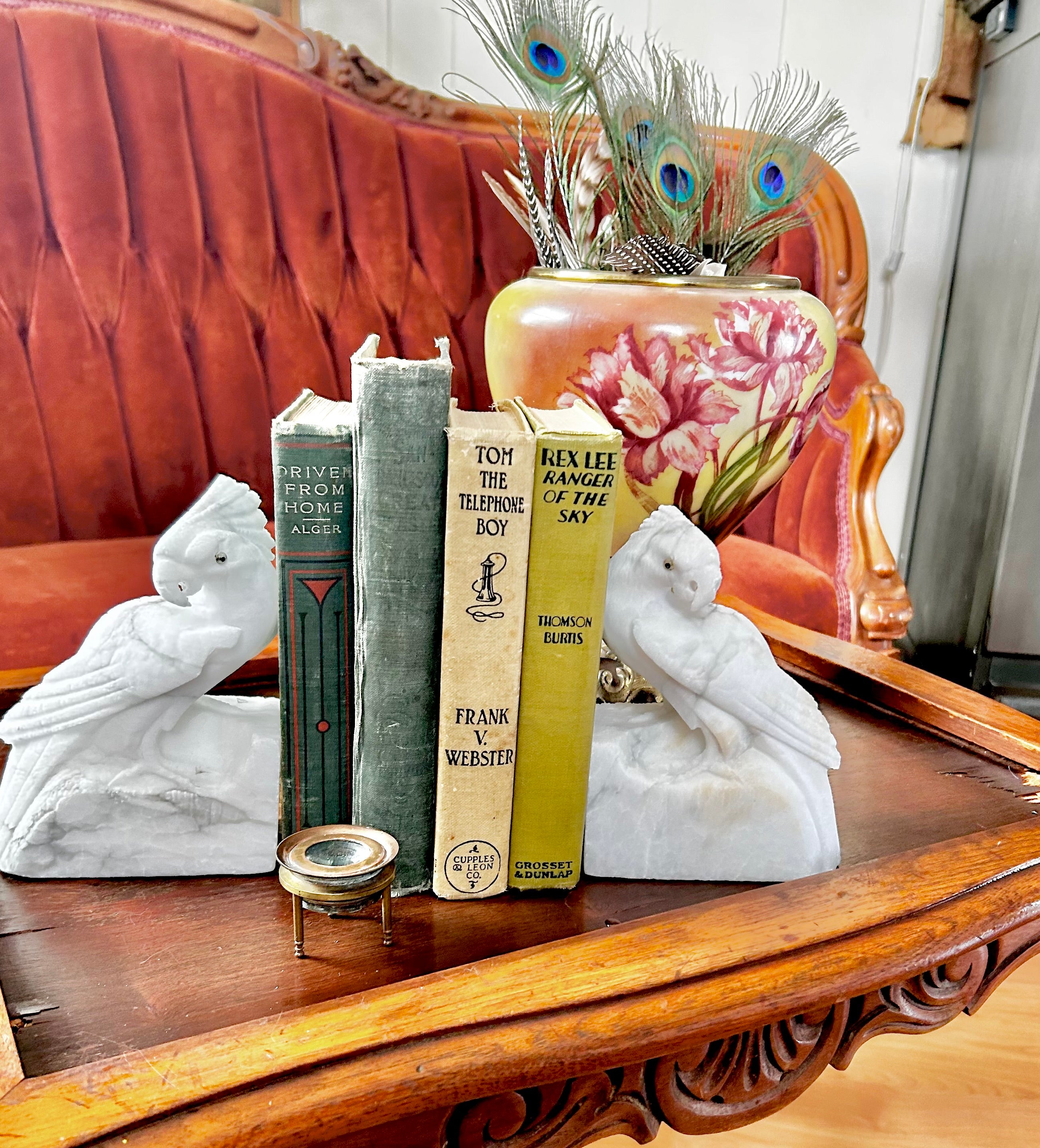 Vintage Hand-carved Natural Stone Bird Bookends - Vintage Worn