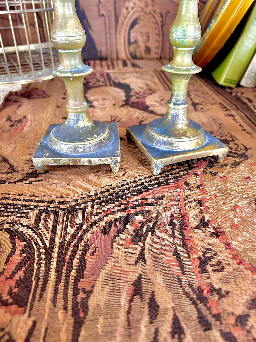 Vintage-Worn Brass Candlestick Holders