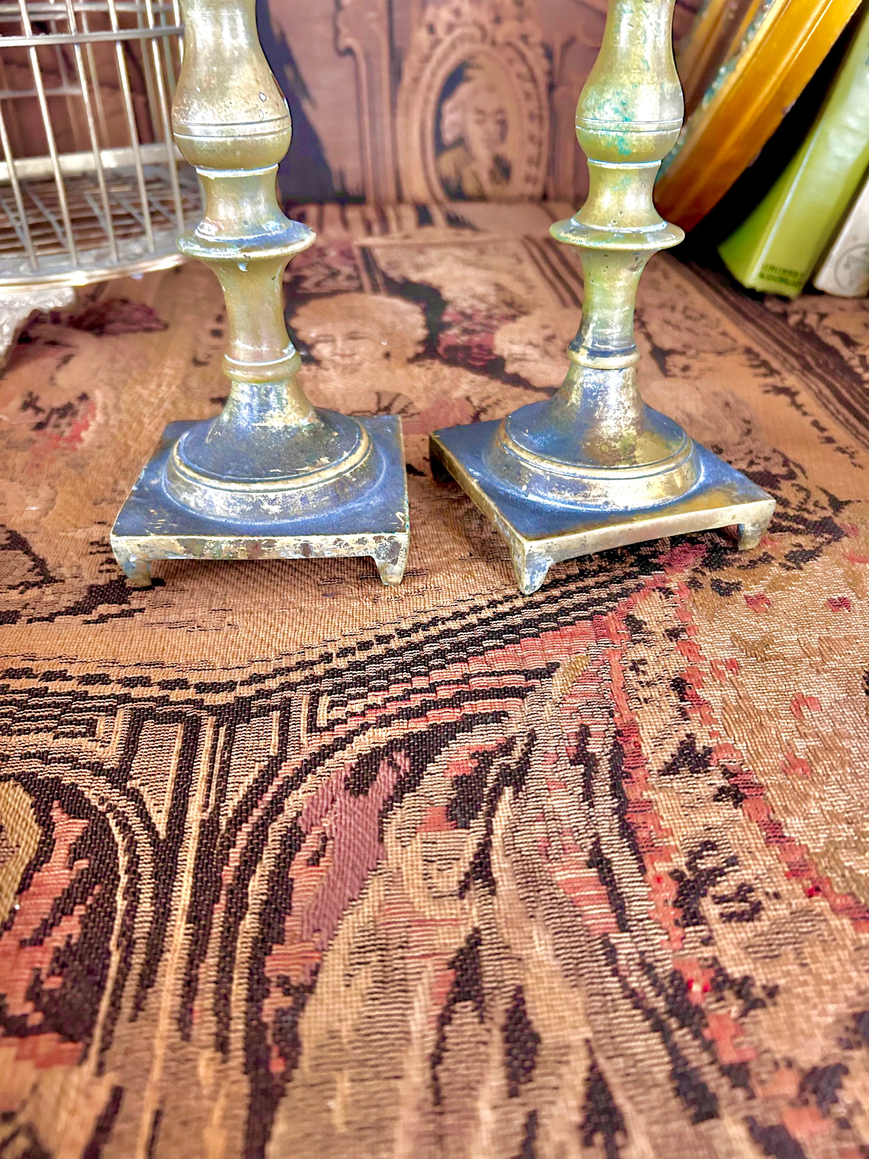 Vintage-Worn Brass Candlestick Holders