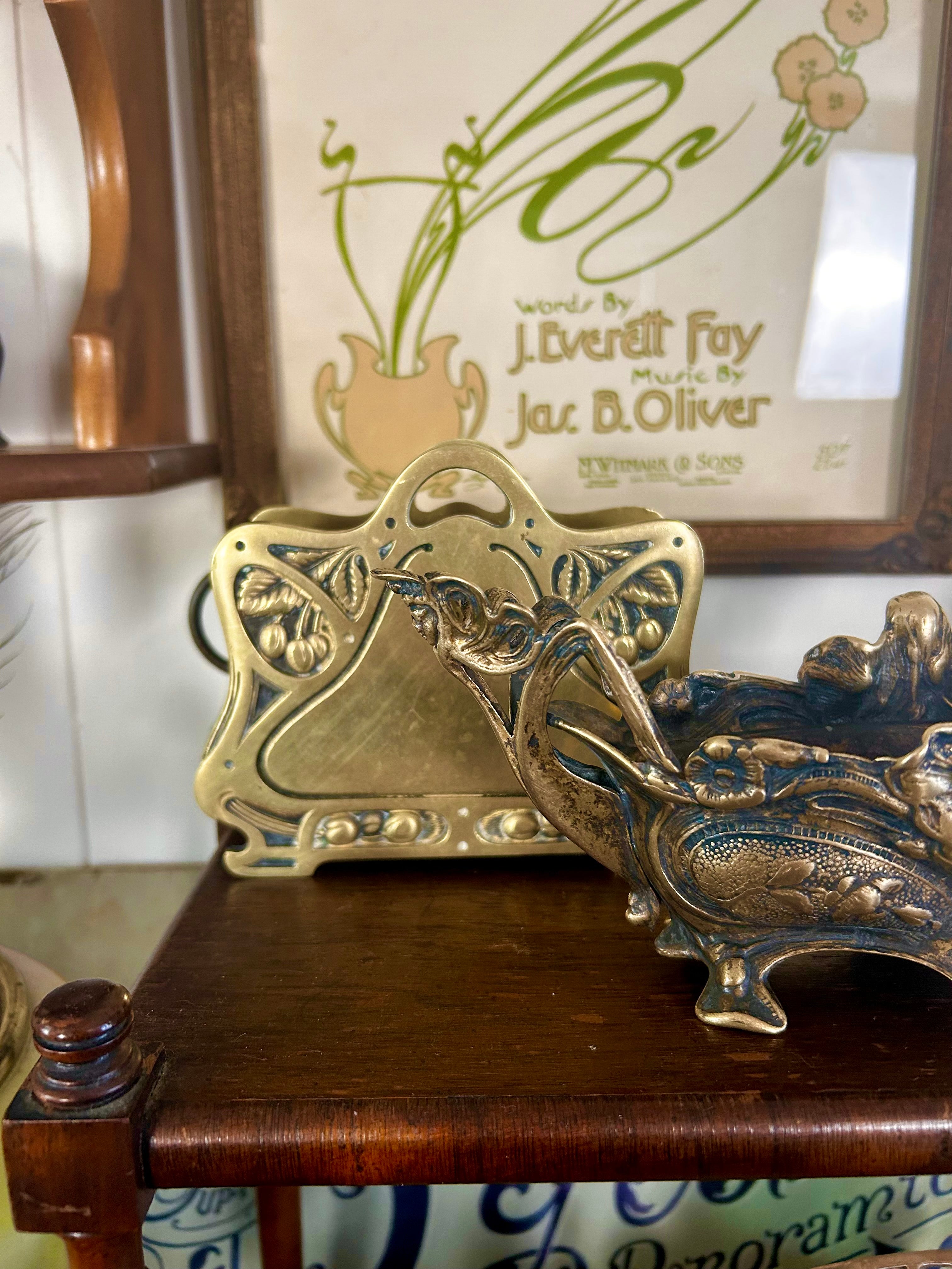 Antique Art Nouveau Brass Letter Holder