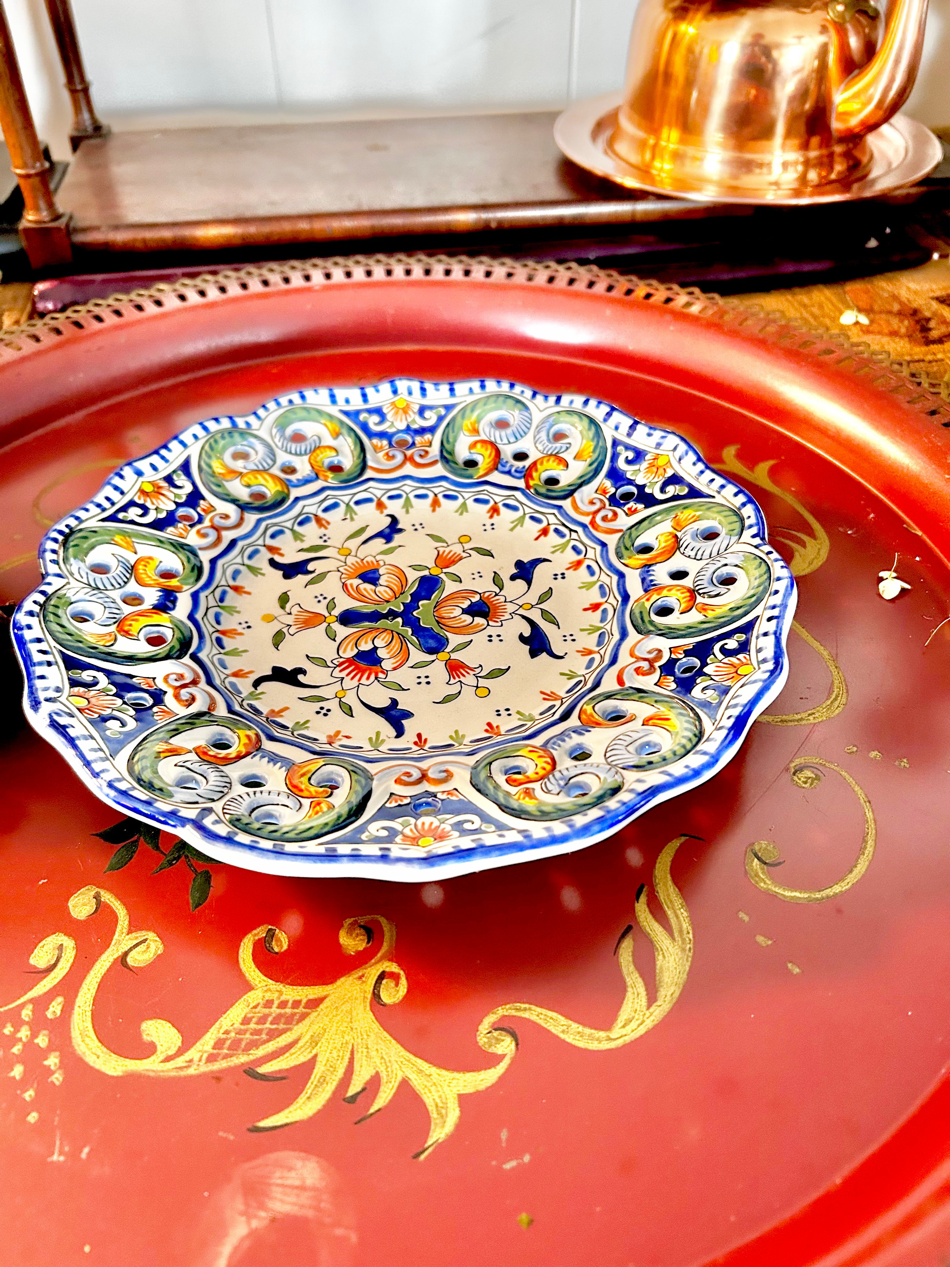 Vintage French Rouen Hand-painted Ceramic Plate
