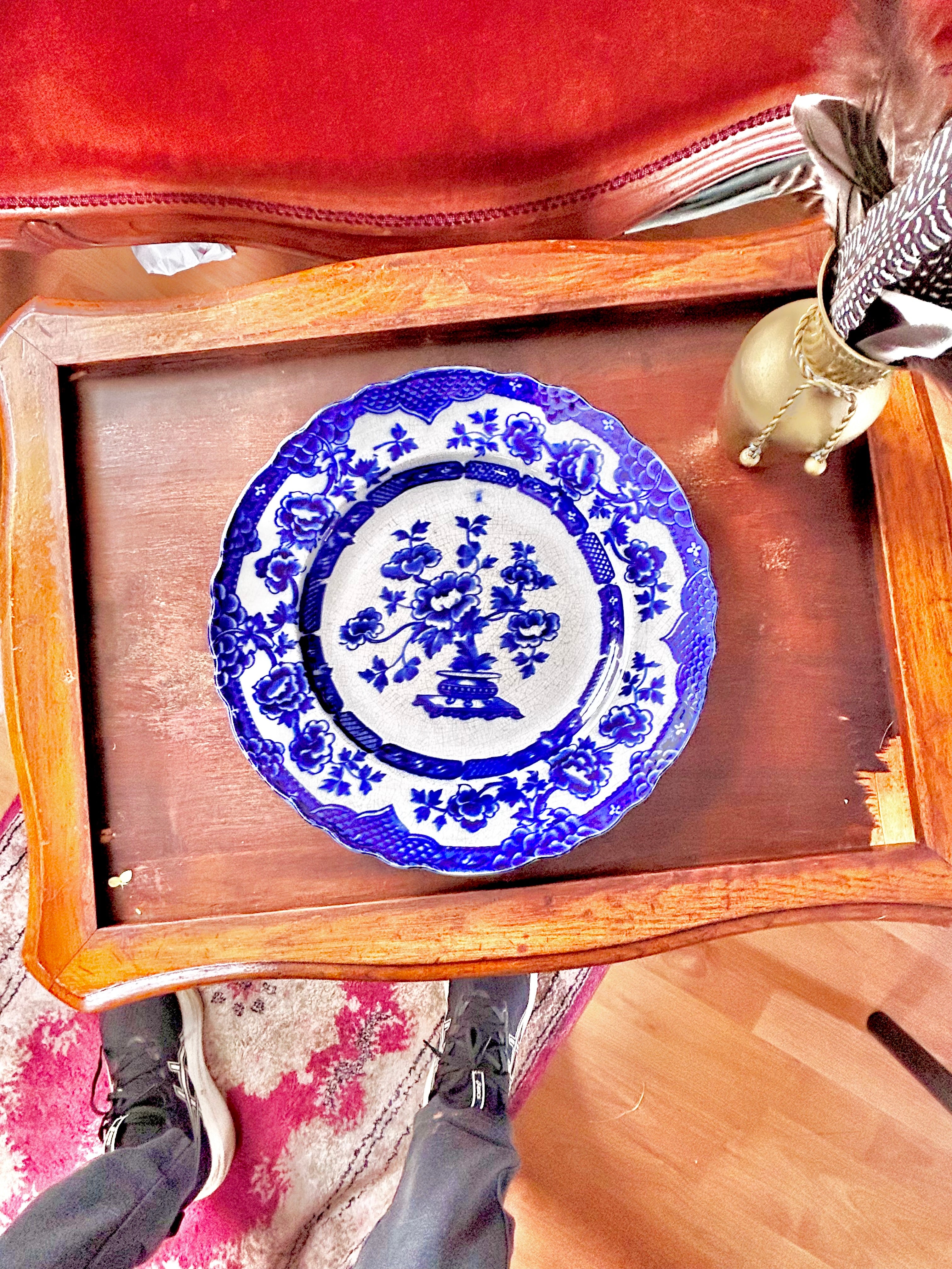 Antique Flow Blue Pekin Platter Staffordshire England