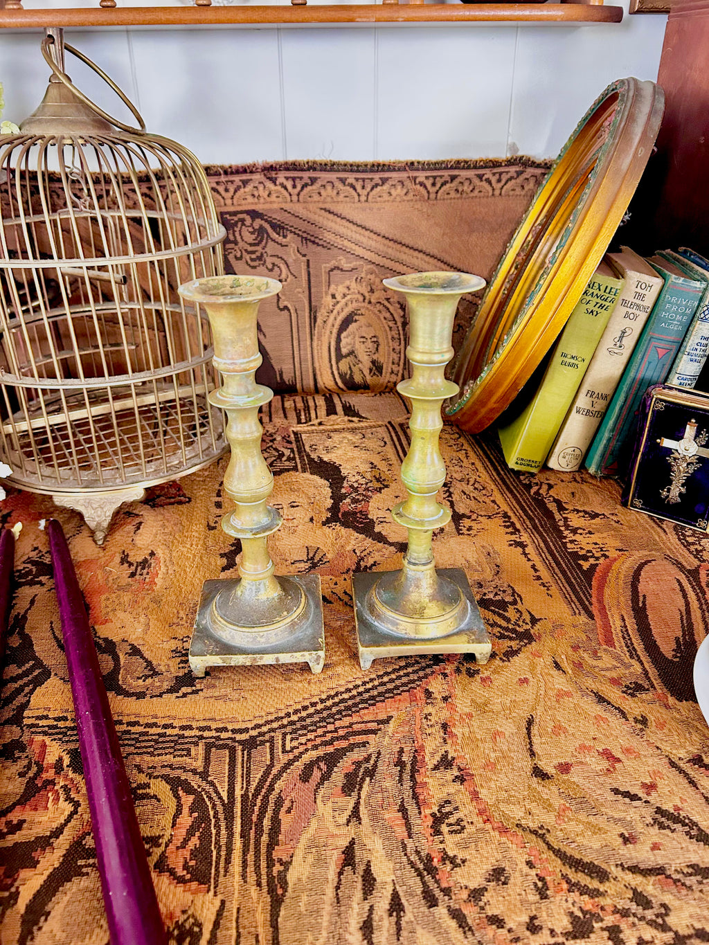 Vintage-Worn Brass Candlestick Holders