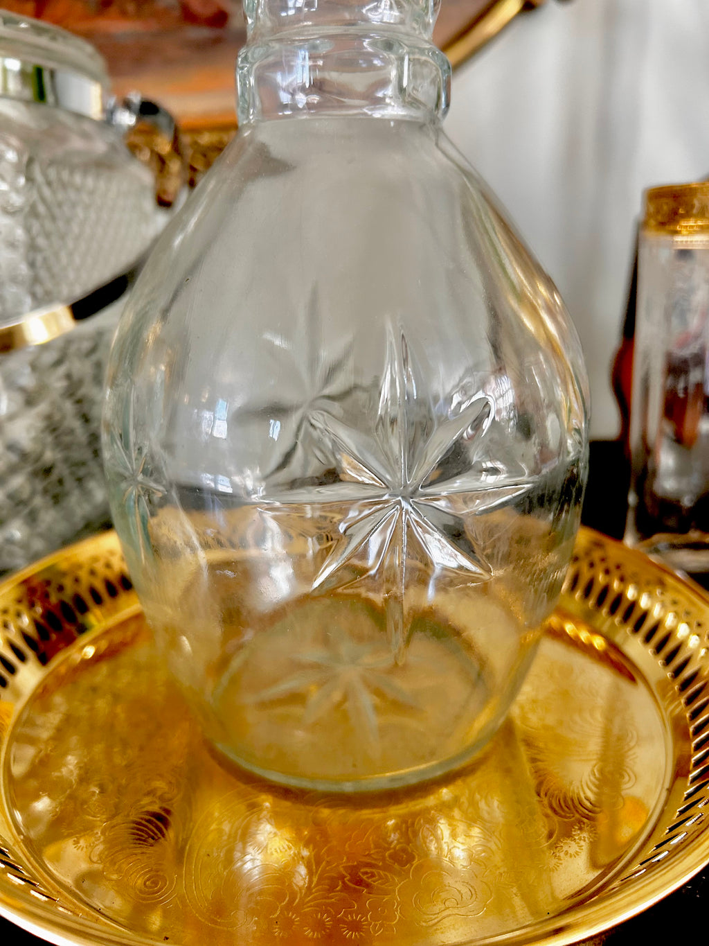 Vintage Glass Decanter Star Pattern H. Walker