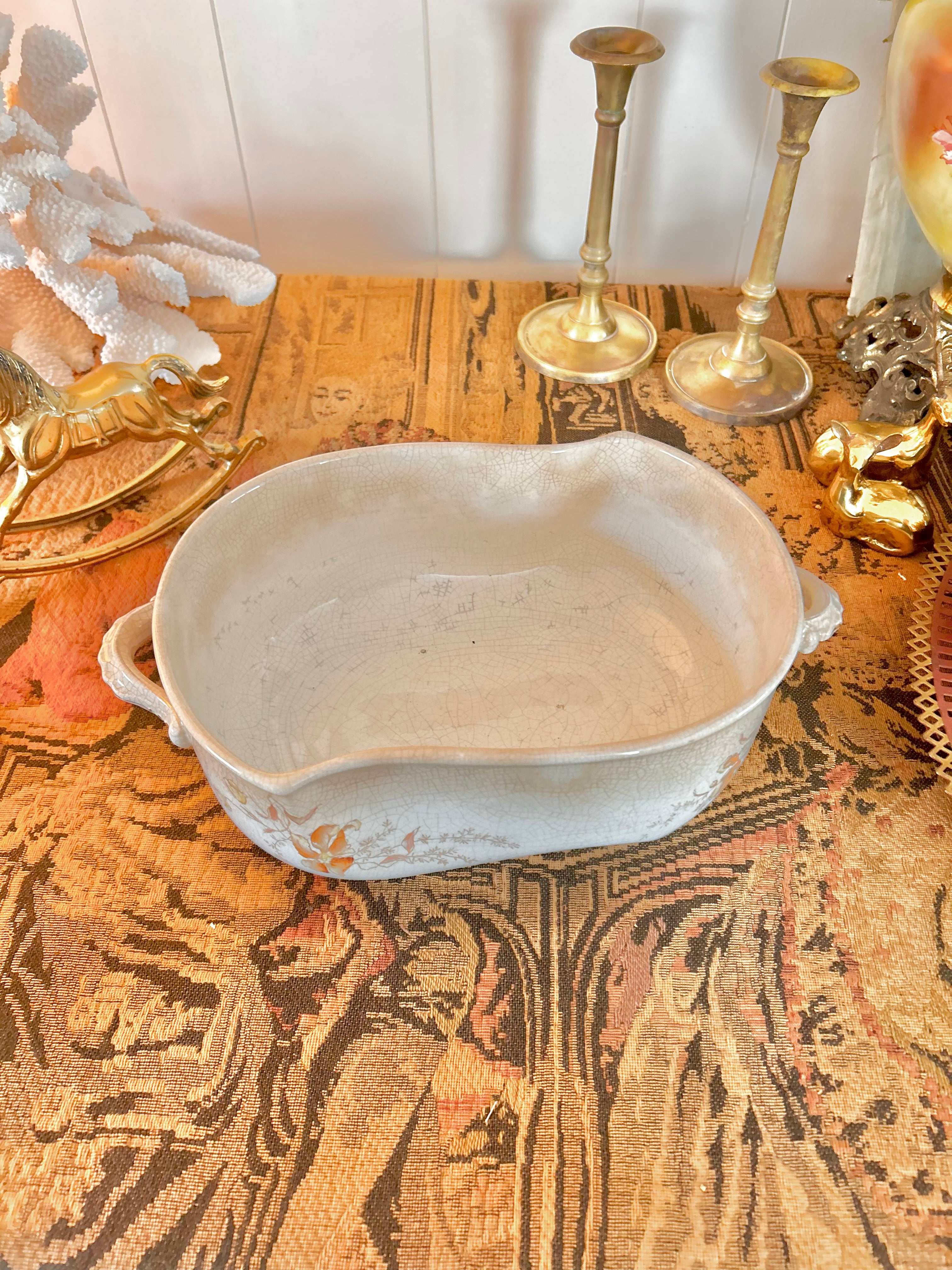 Antique Johnson Bros England Semi Porcelain Stained Ironstone Large Casserole Dish
