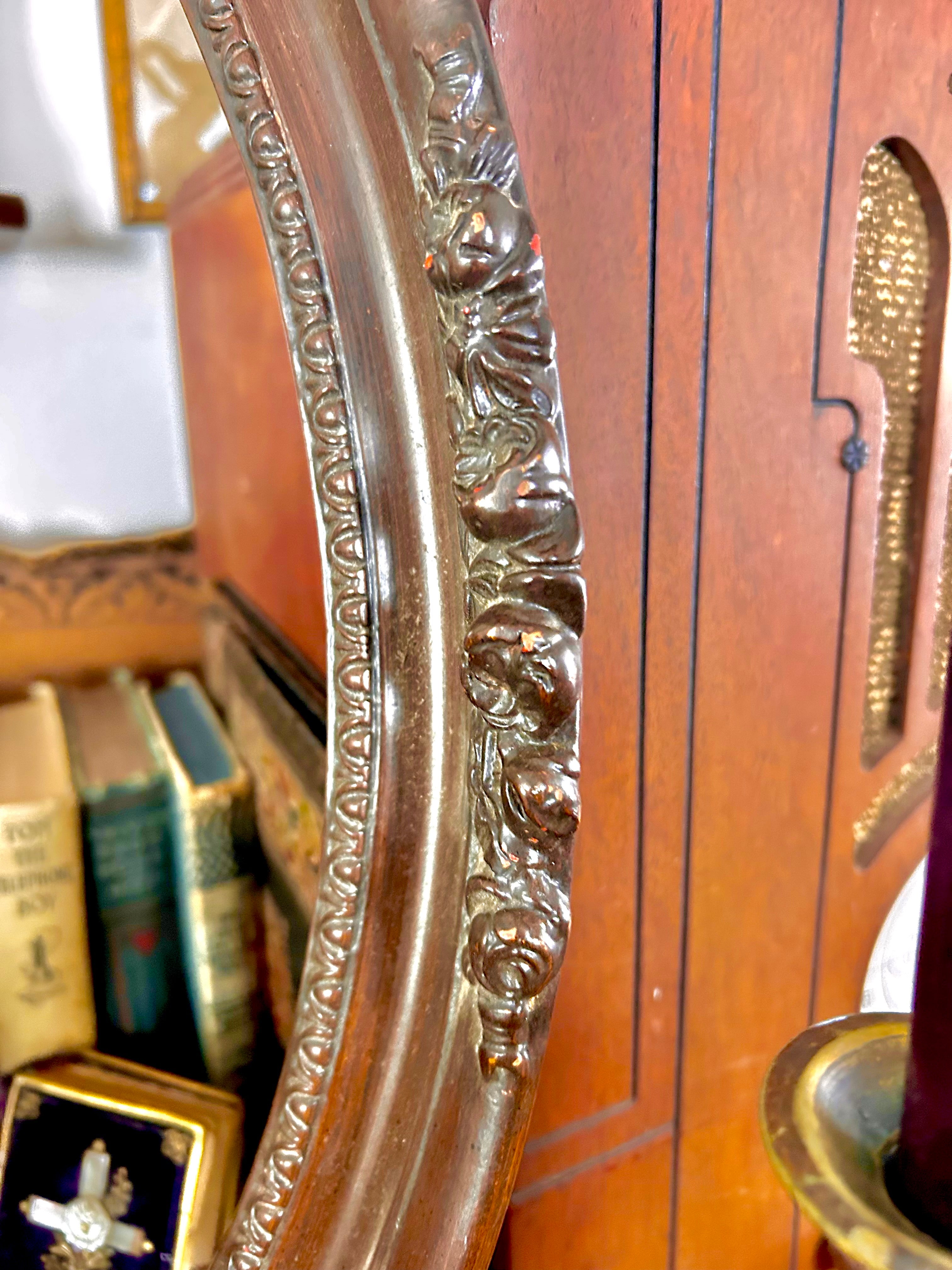 Antique Wooden Oval Frame with Carved Floral Garland