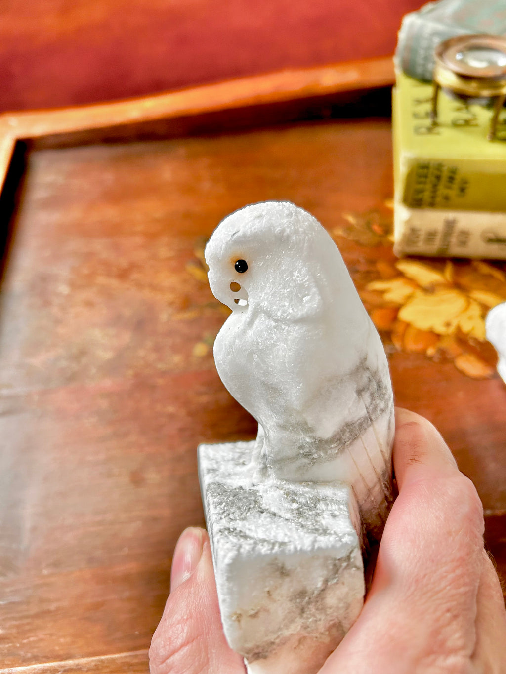 Vintage Hand-carved Natural Stone Owl Bookends