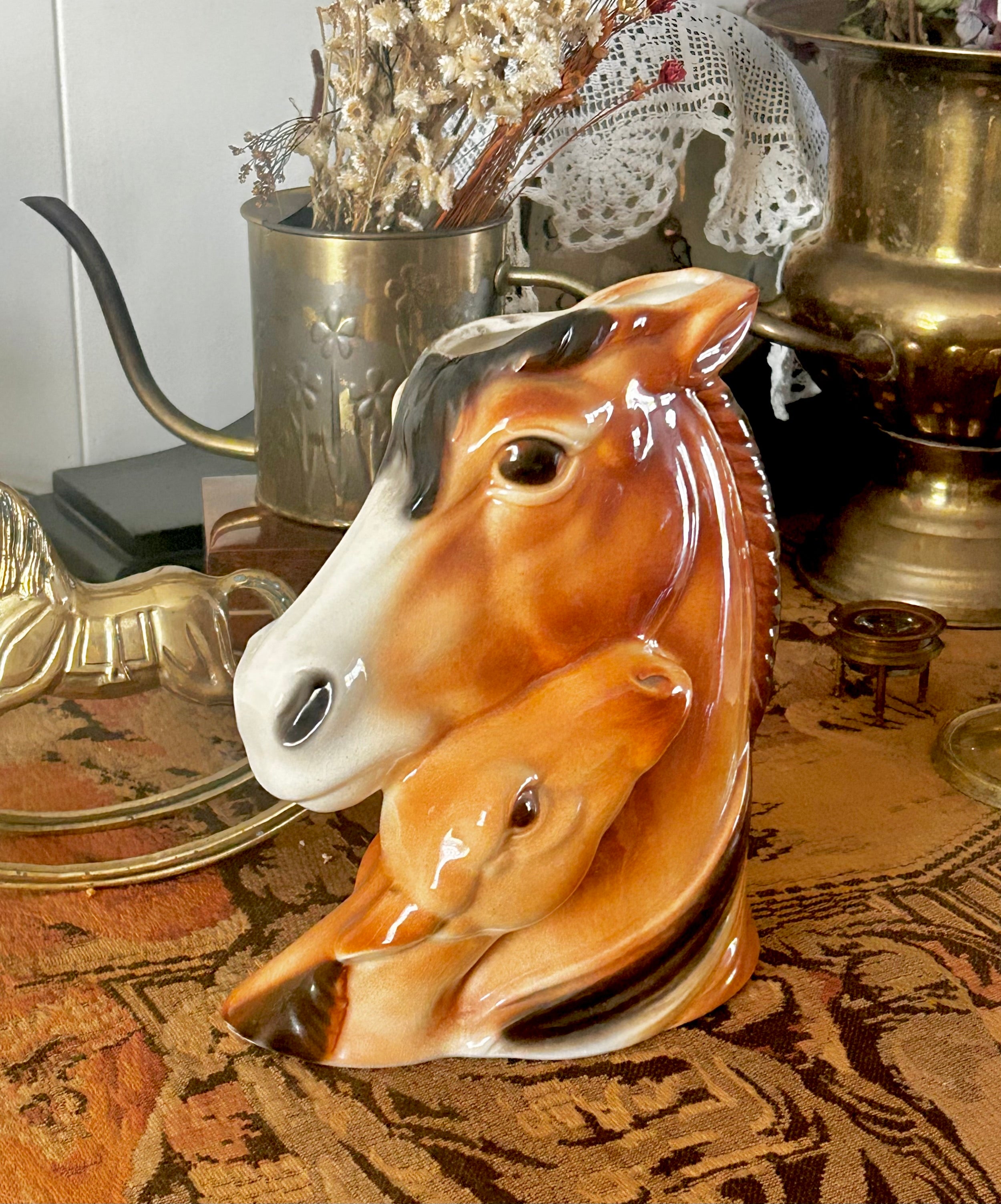 Vintage Royal Copley Ceramic Horse and Foal Vase