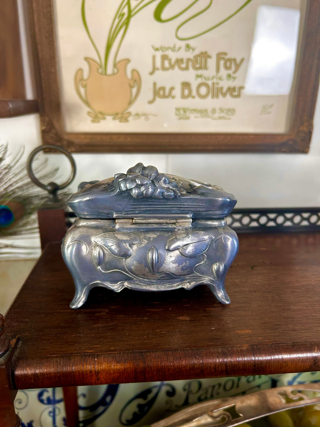 Antique Metal Art Nouveau Trinket Box WB Mfg Co
