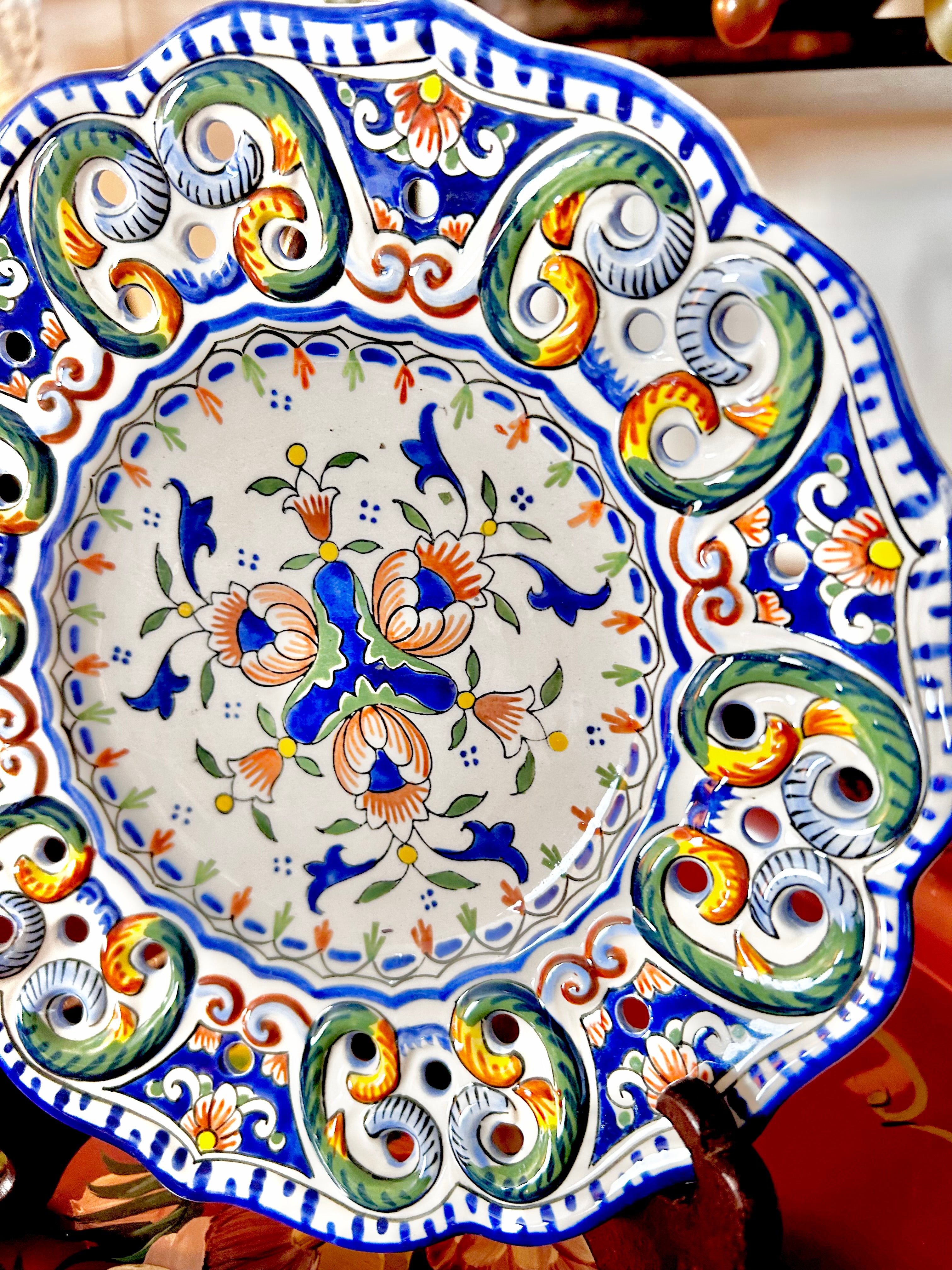 Vintage French Rouen Hand-painted Ceramic Plate