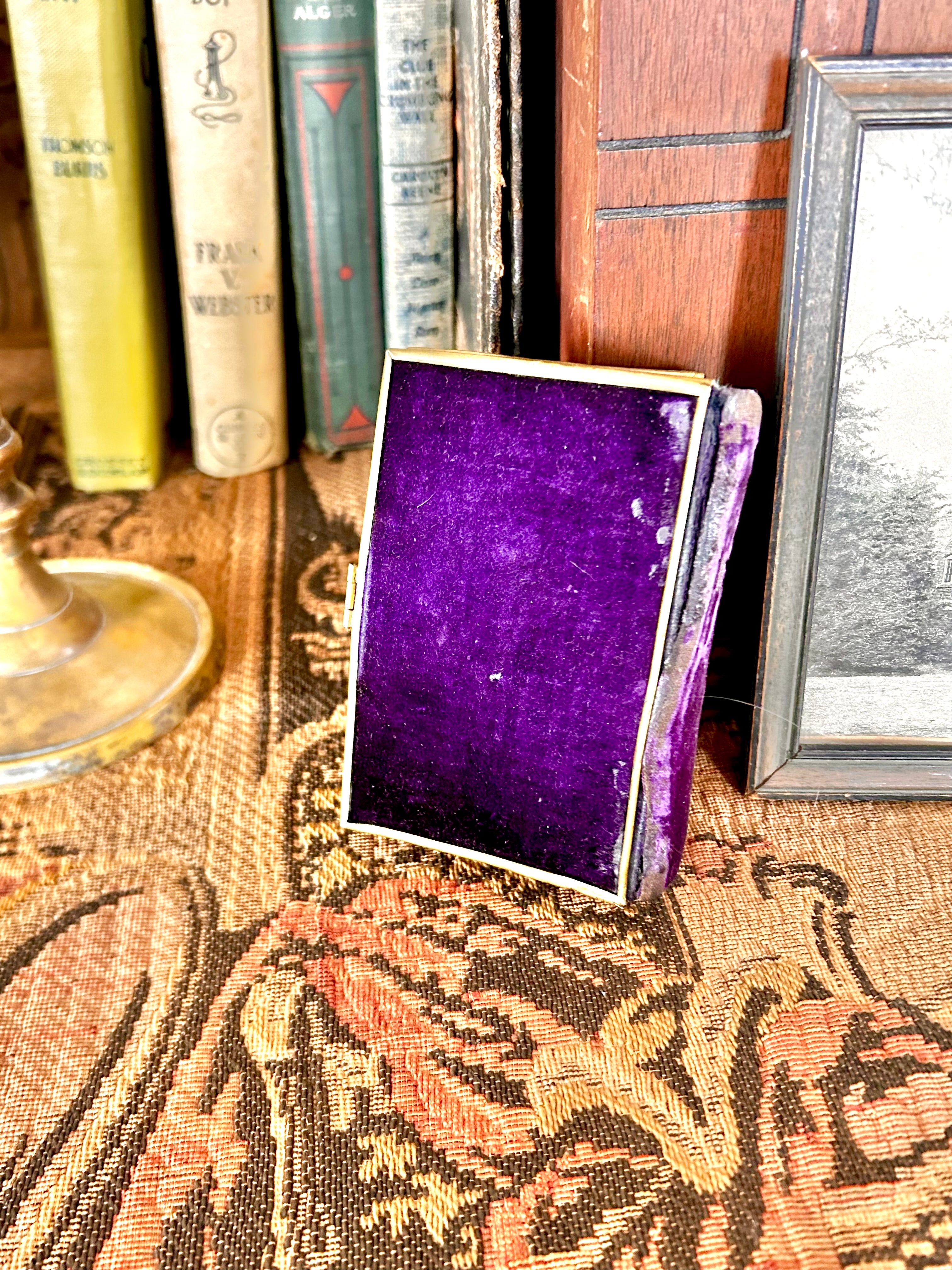 Antique 1880s Velvet Brass Pocket Prayer Book