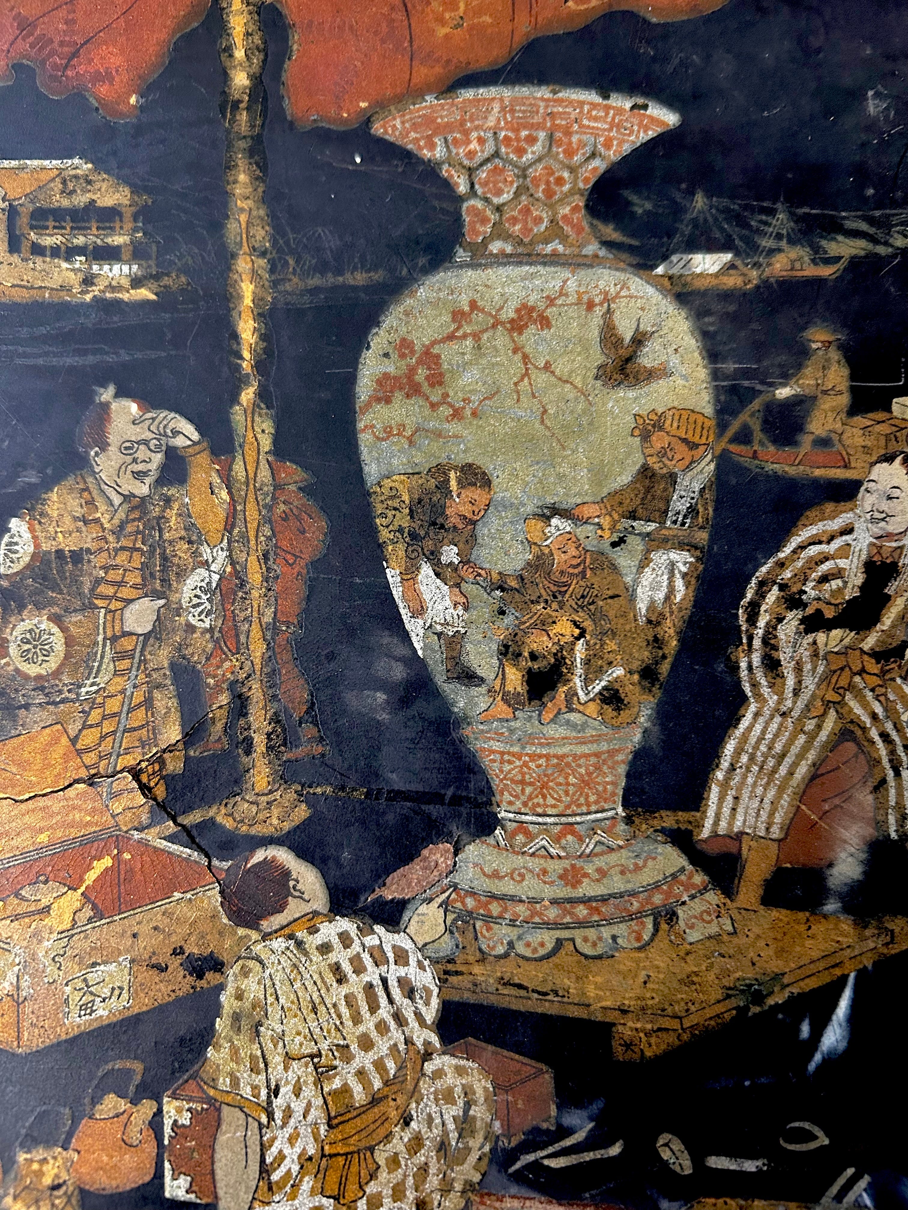 Antique 19th Century English Papier Mache Tray Chinoiserie Motif
