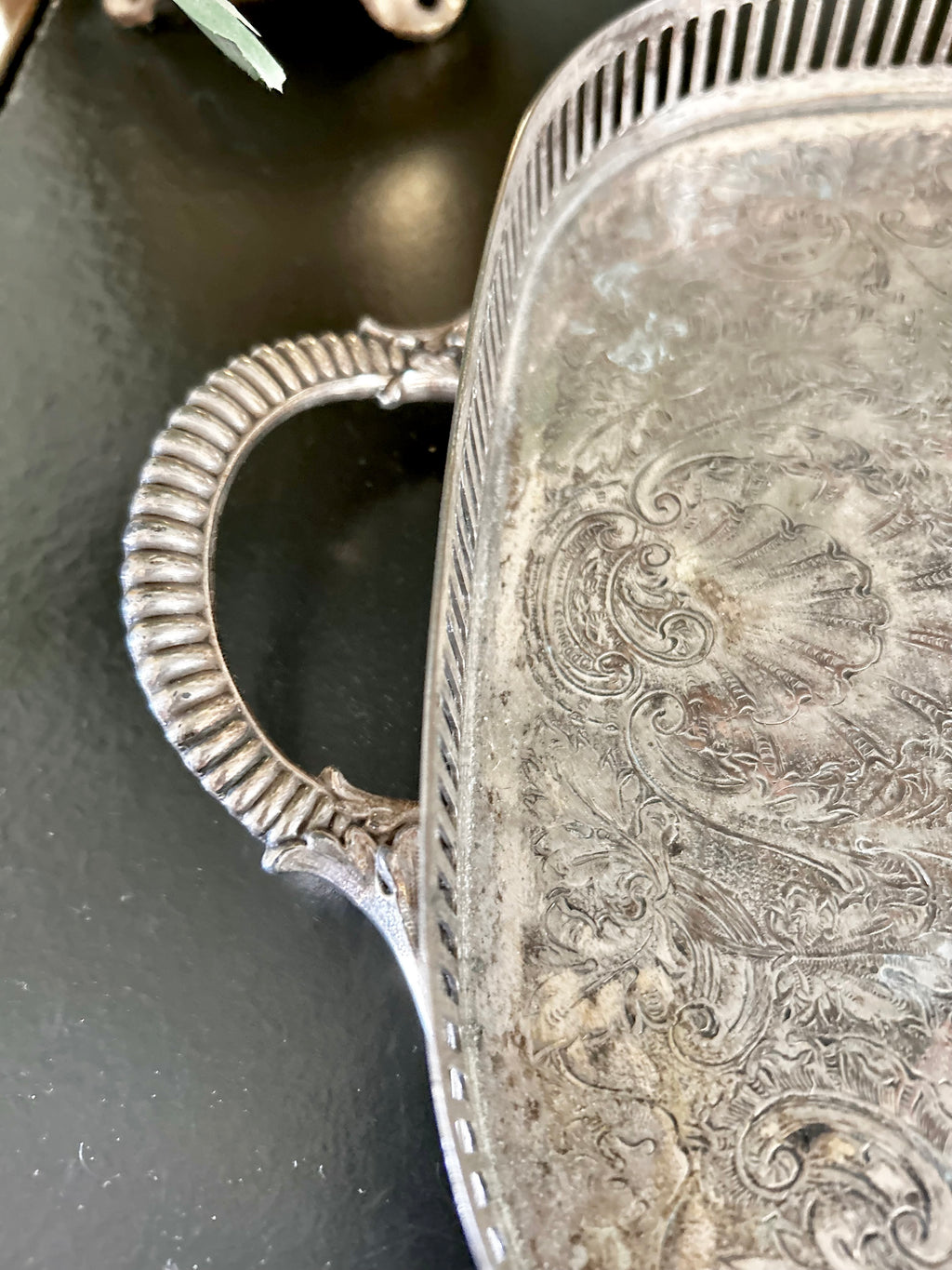 Small Vintage Silver plate Tray with Reticulated Raised Rim