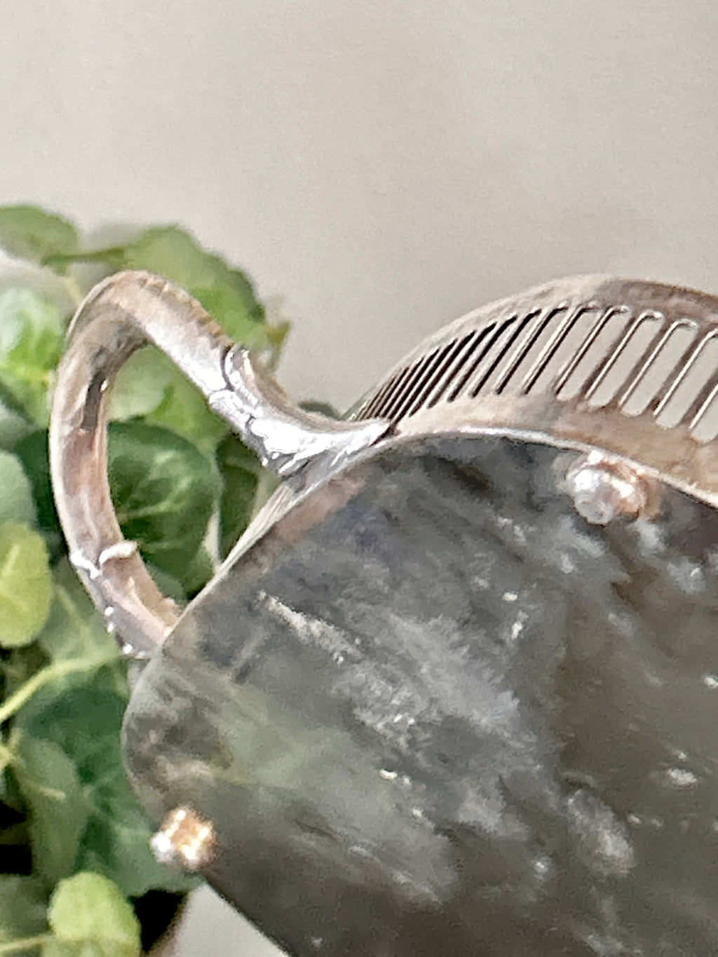 Small Vintage Silver plate Tray with Reticulated Raised Rim