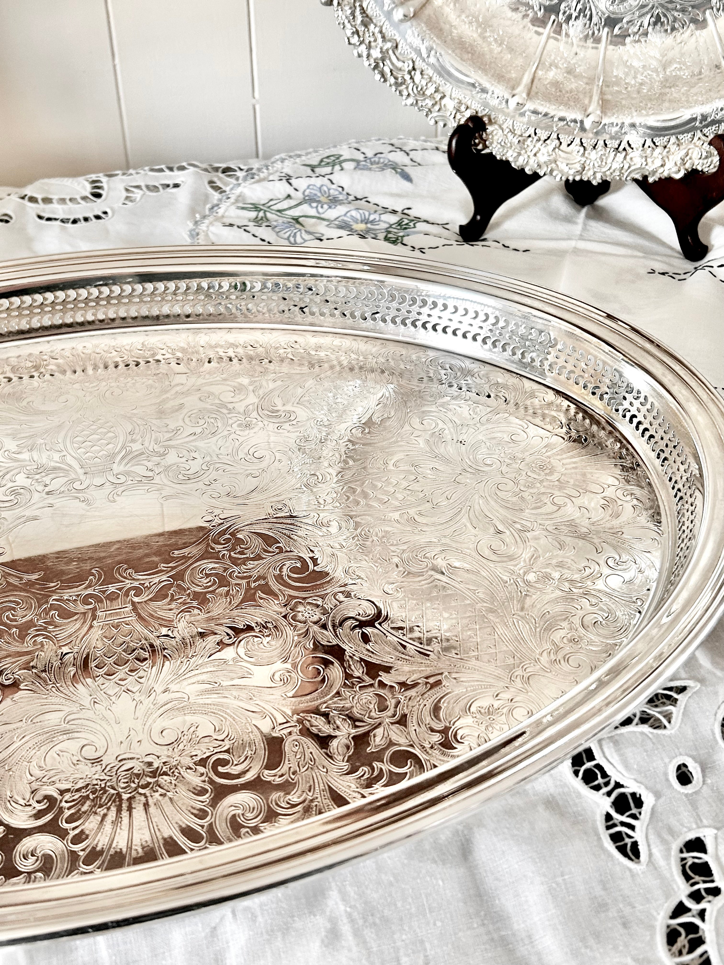 Vintage 22 Inch Silver plate Tray