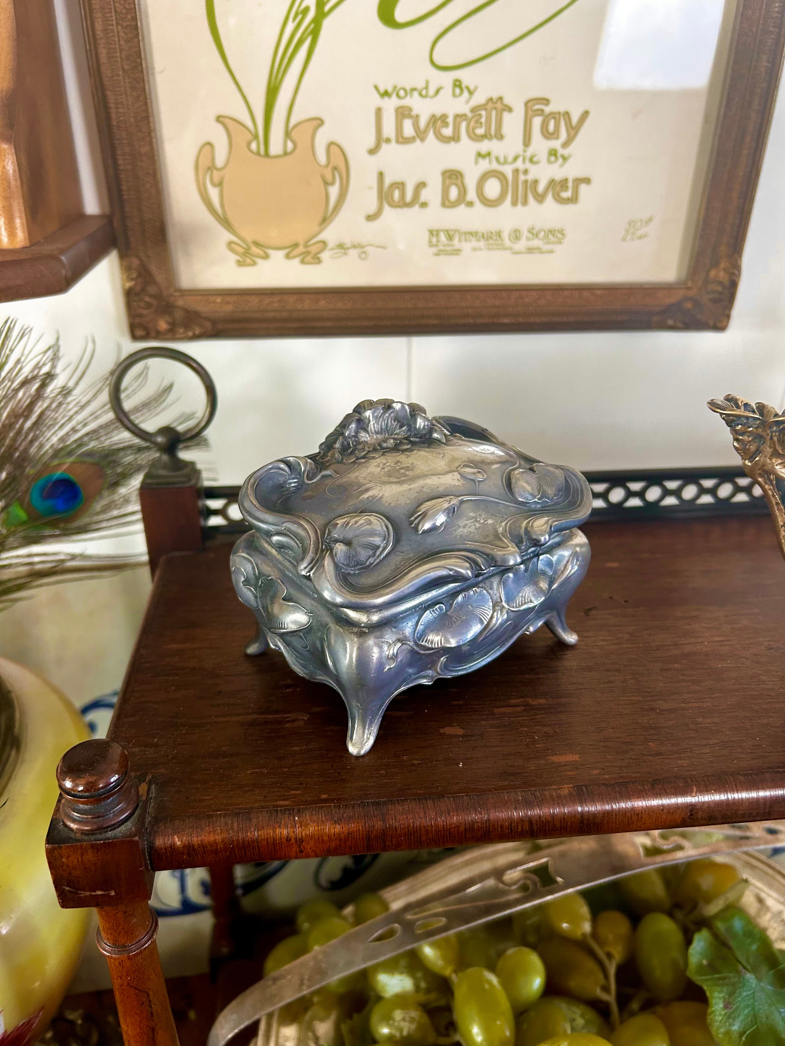 Antique Metal Art Nouveau Trinket Box WB Mfg Co