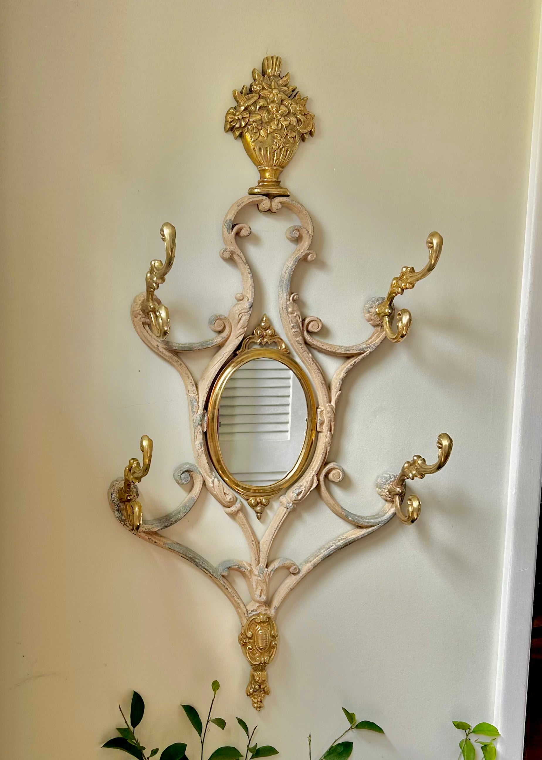 Antique French Solid Brass and Cast Metal Mirror Wall Hooks