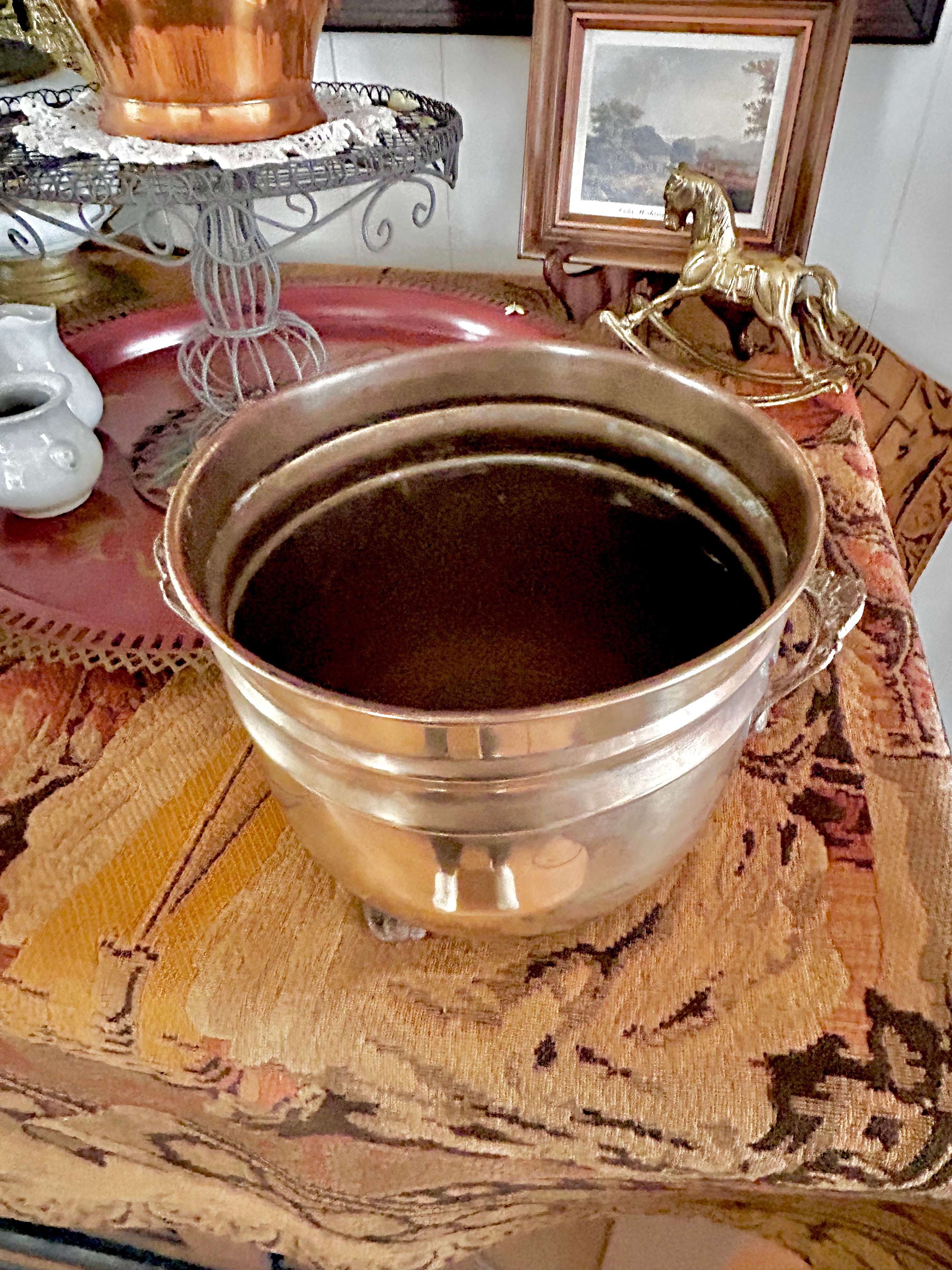 Vintage Solid Brass Footed Cachepot