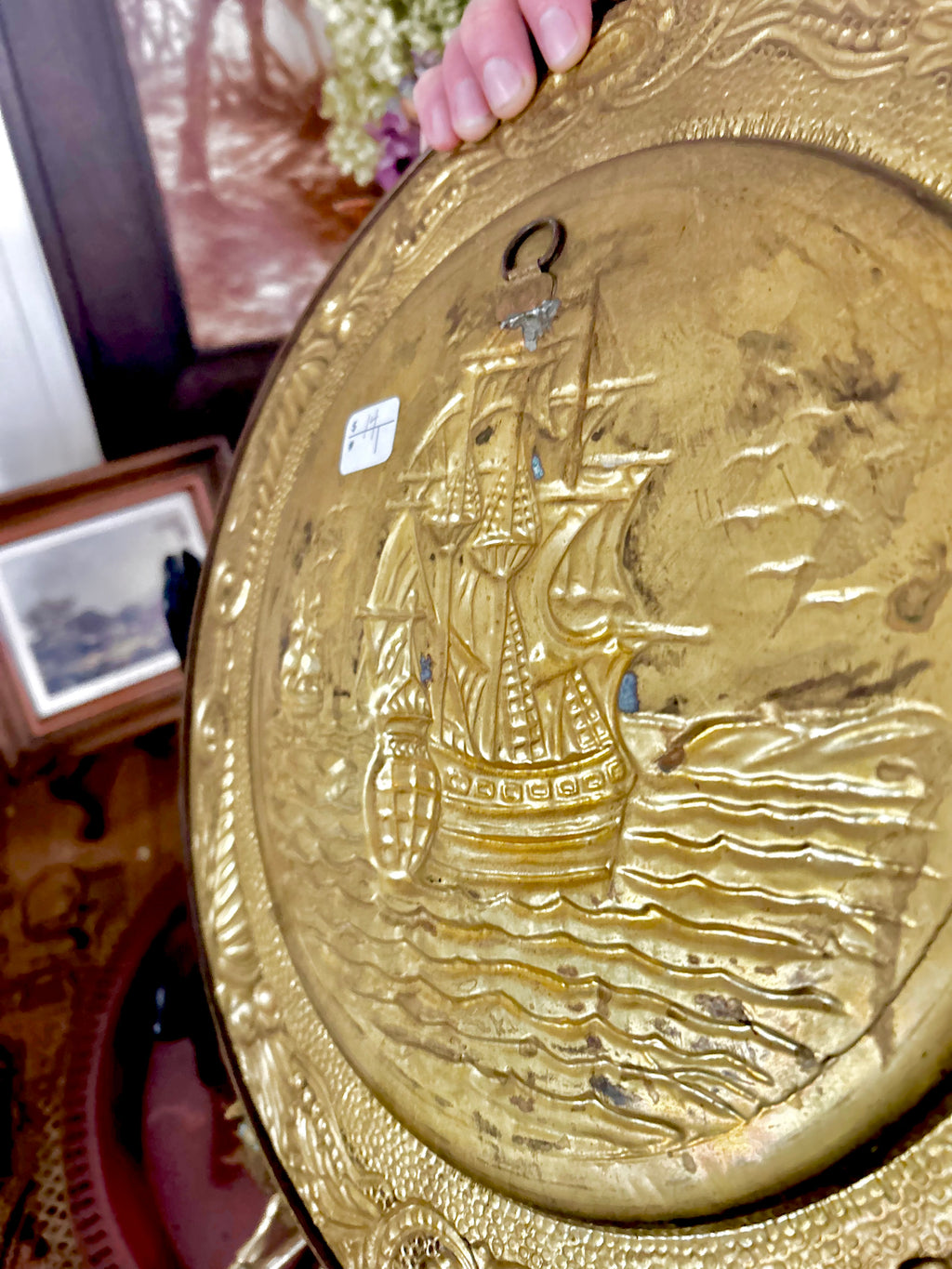 Vintage Brass Repousse Pictoral Plaques