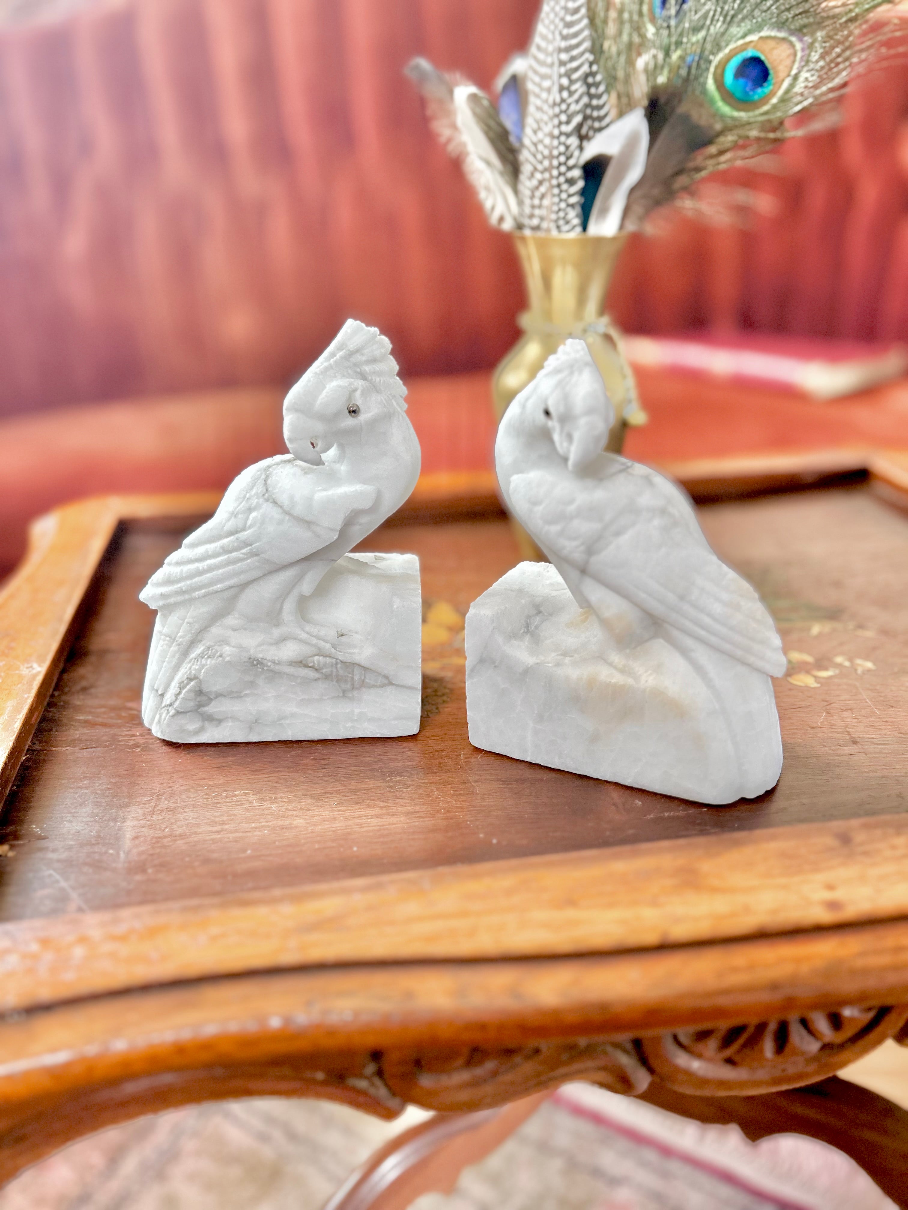 Vintage Hand-carved Natural Stone Bird Bookends - Vintage Worn