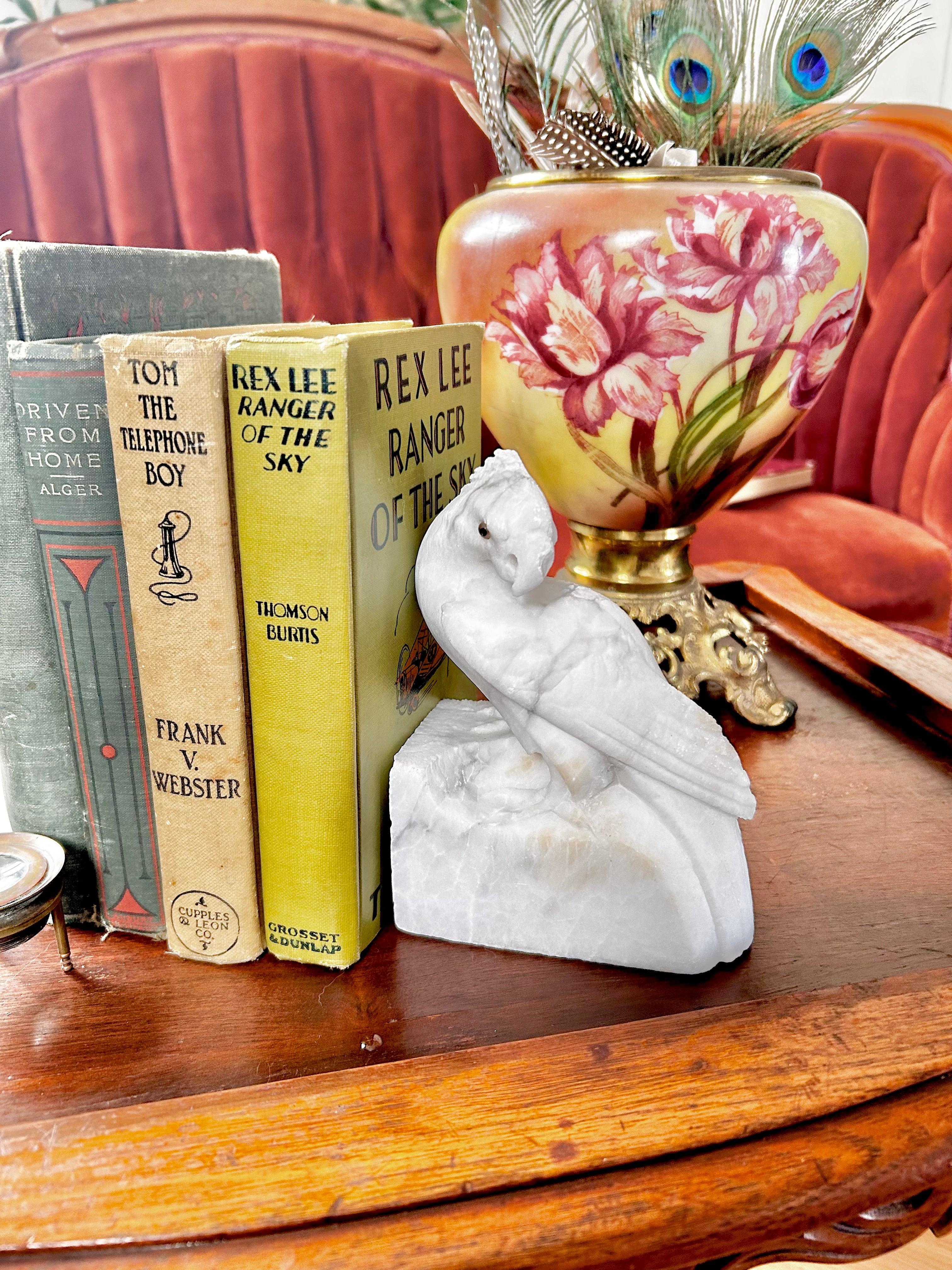 Vintage Hand-carved Natural Stone Bird Bookends - Vintage Worn