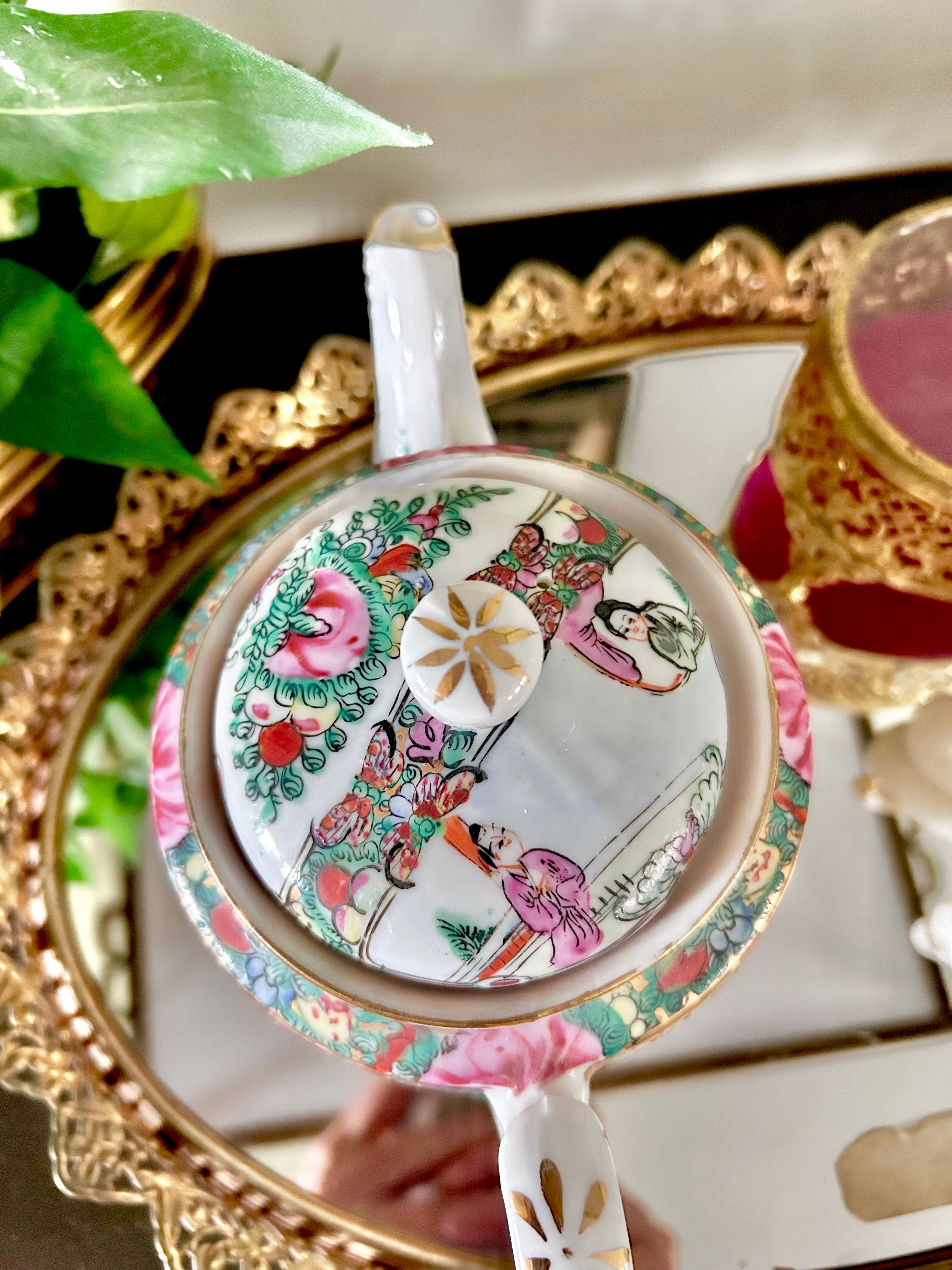 Vintage Rose Medallion Teapot