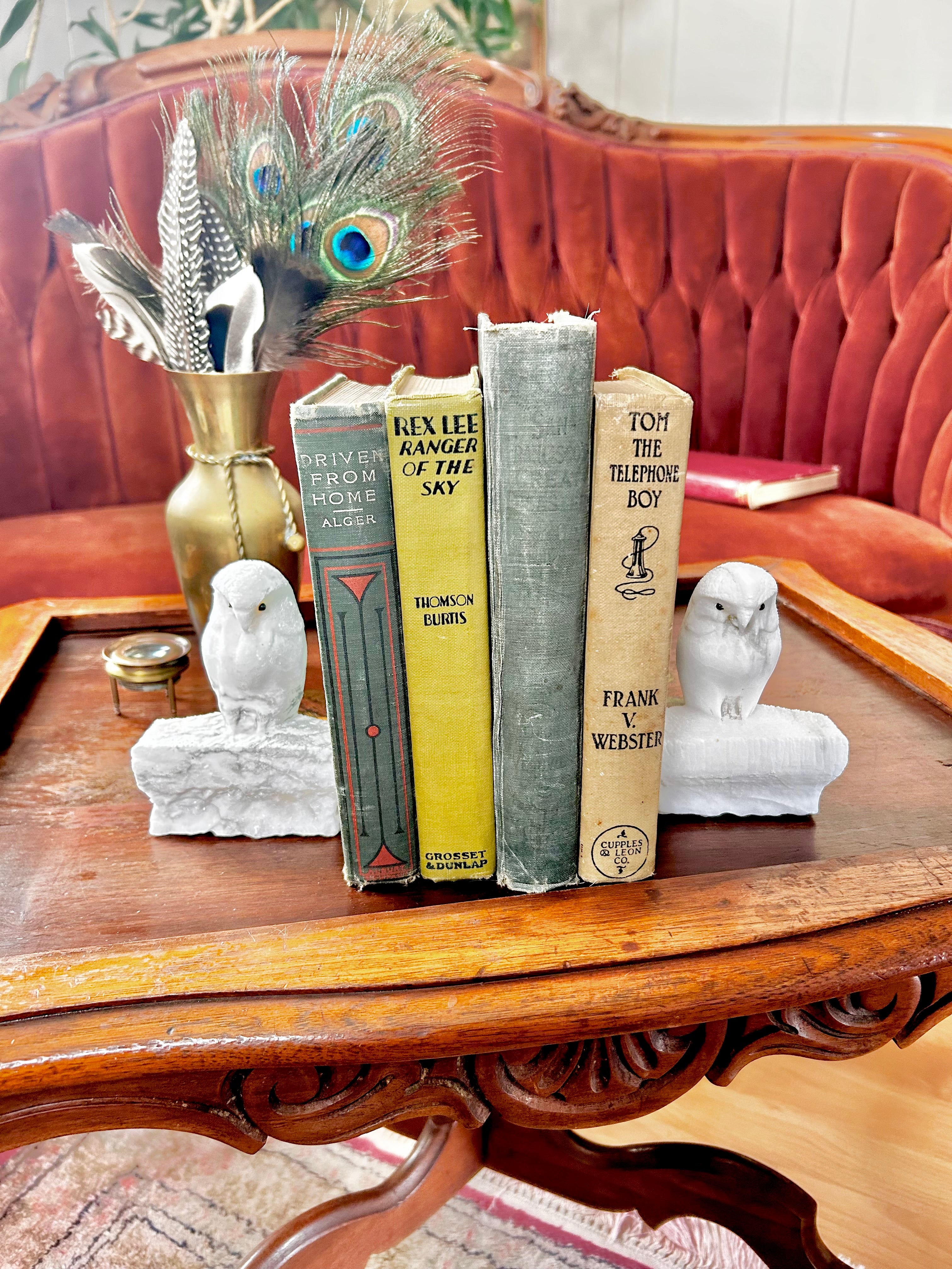 Vintage Hand-carved Natural Stone Owl Bookends