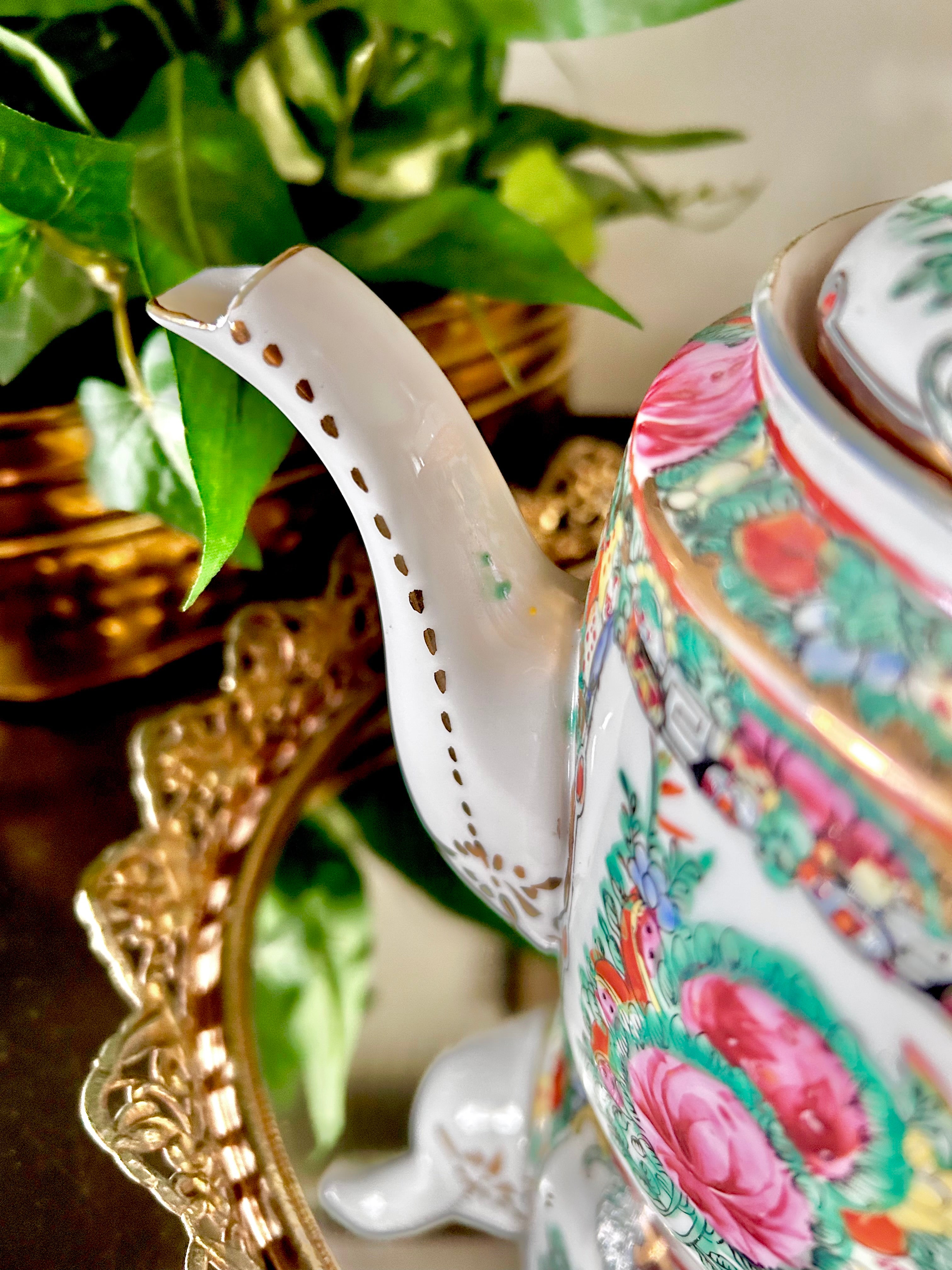 Vintage Rose Medallion Teapot