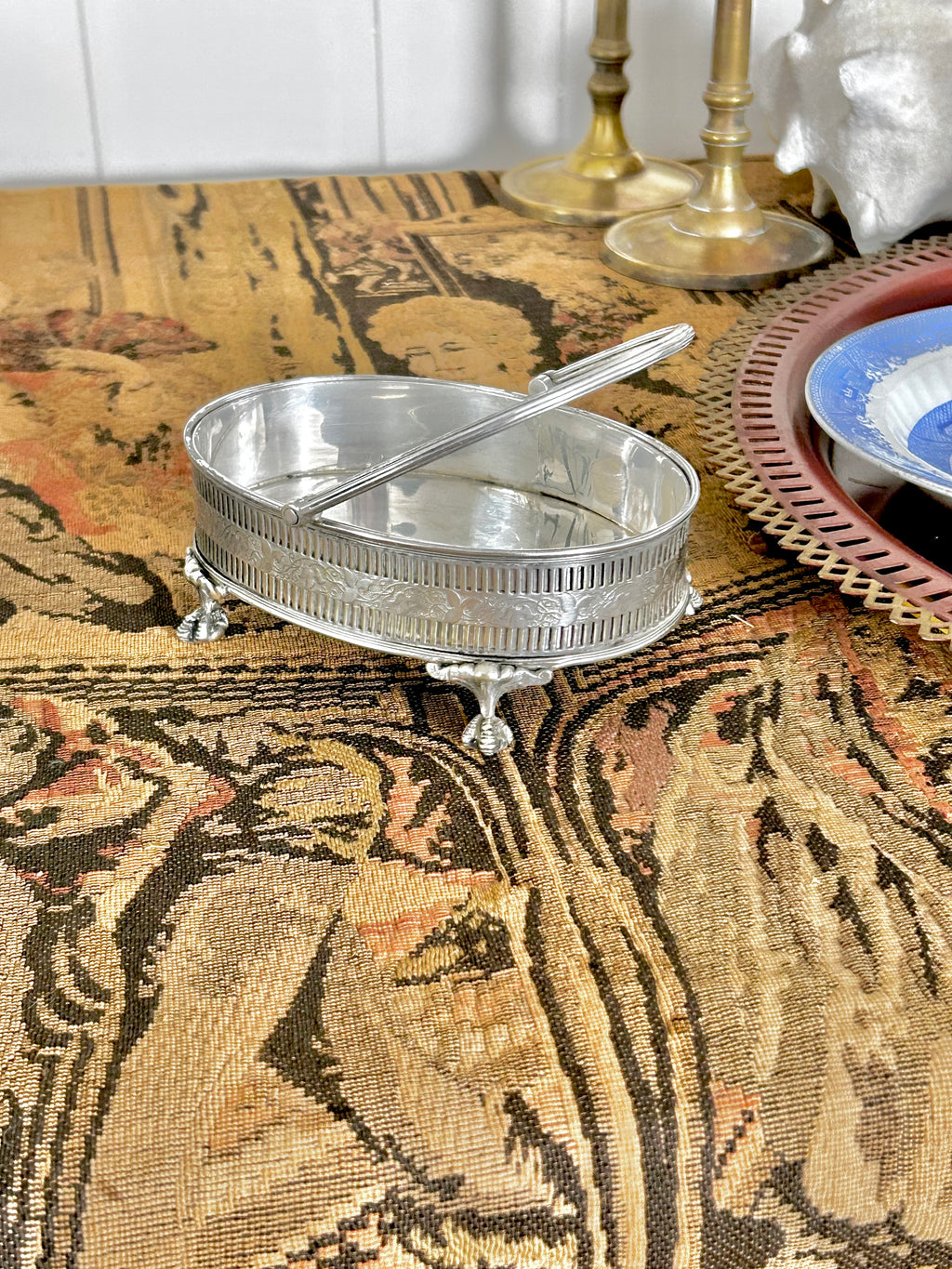 Small Vintage Silverplate Footed Basket