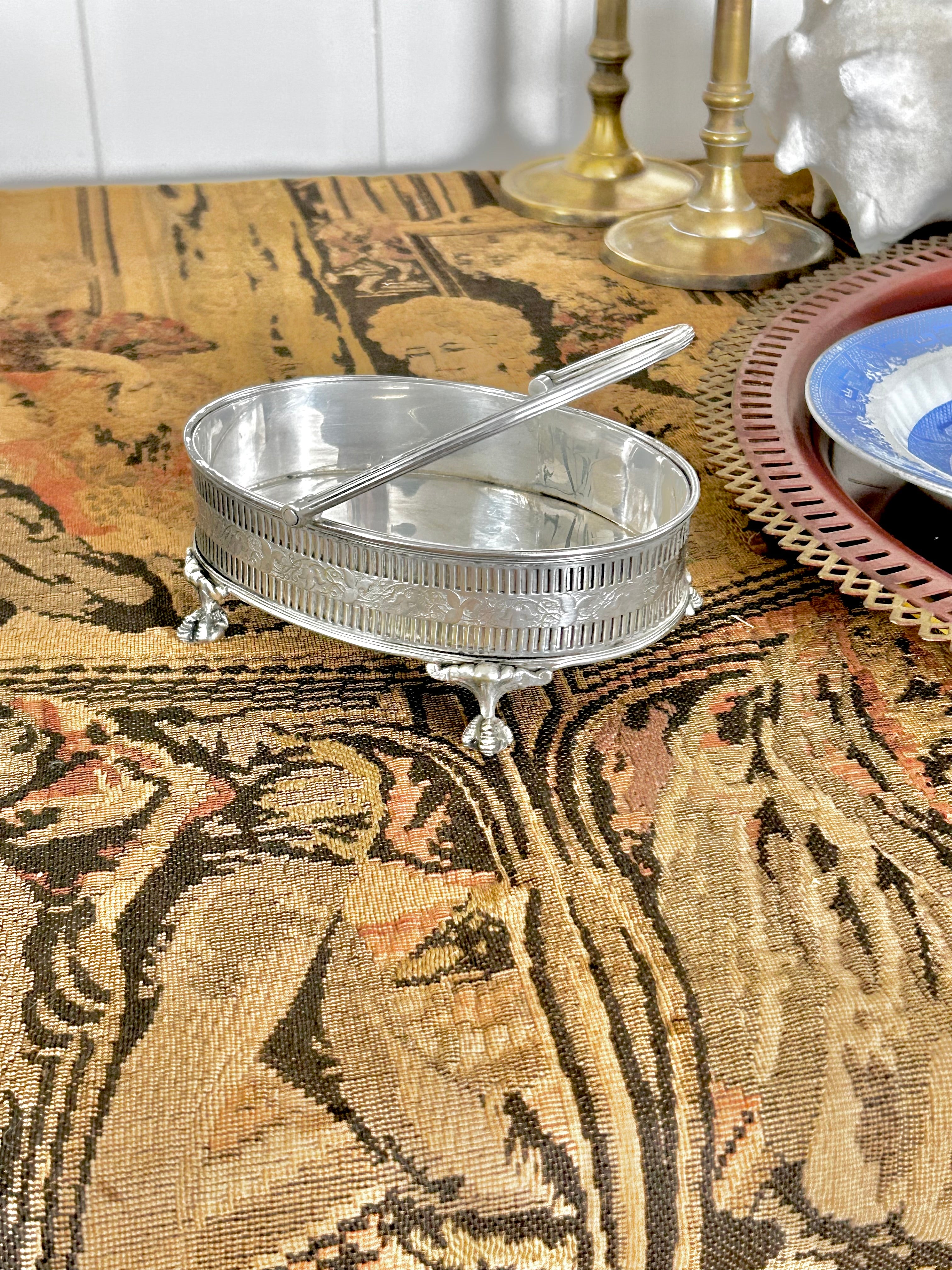 Small Vintage Silverplate Footed Basket