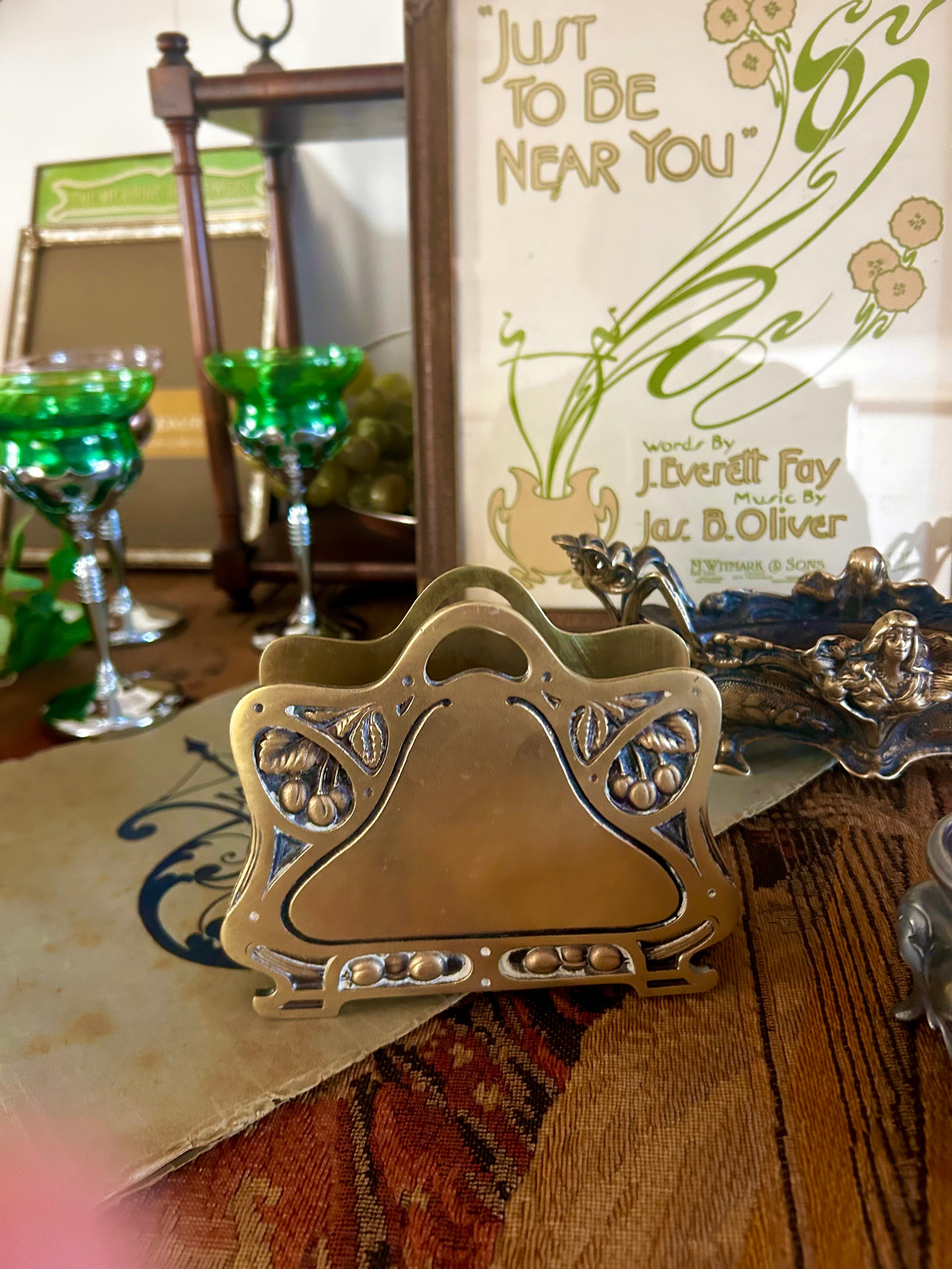 Antique Art Nouveau Brass Letter Holder