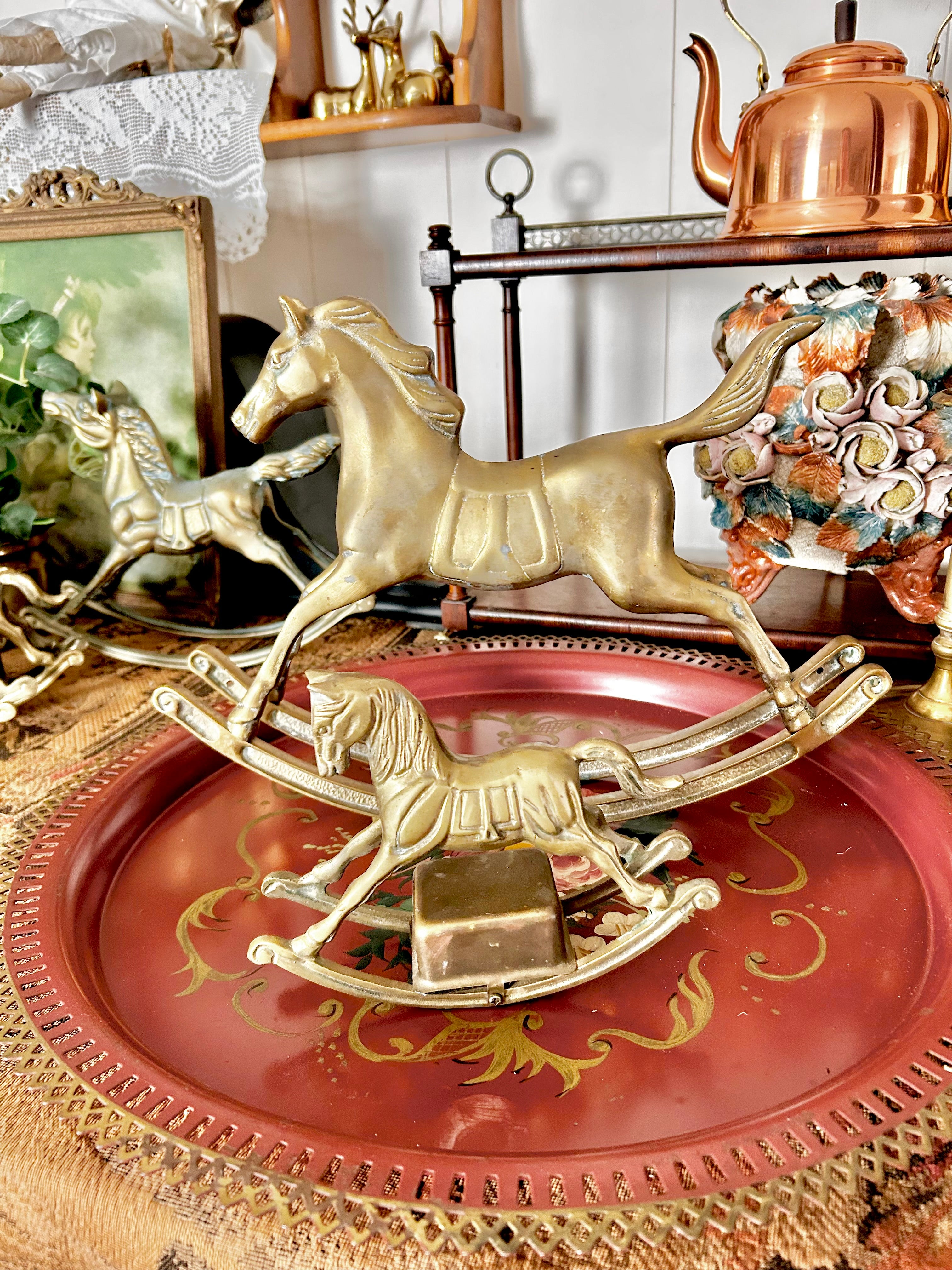 Vintage Solid Brass Rocking Horses