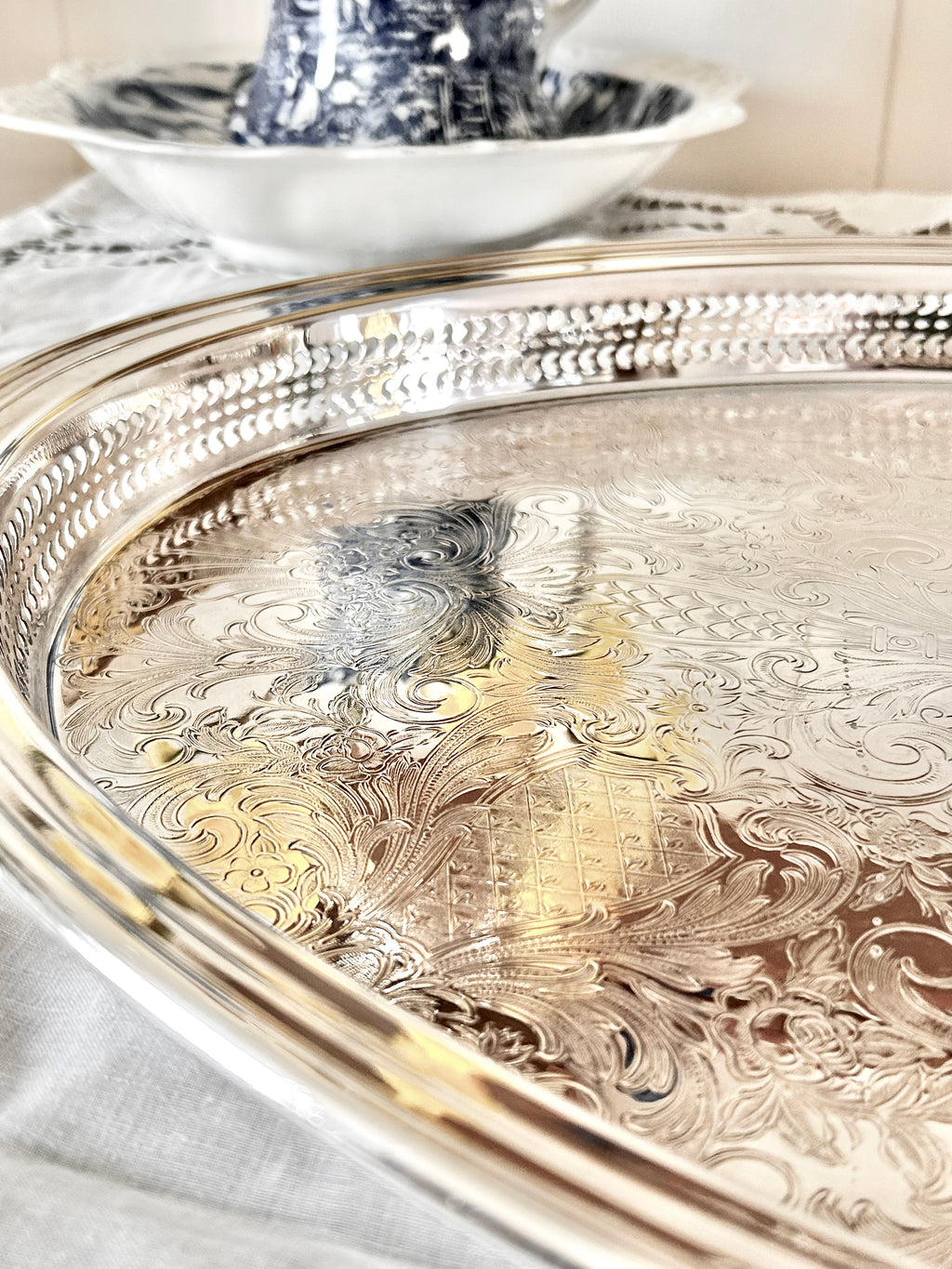 Vintage 22 Inch Silver plate Tray