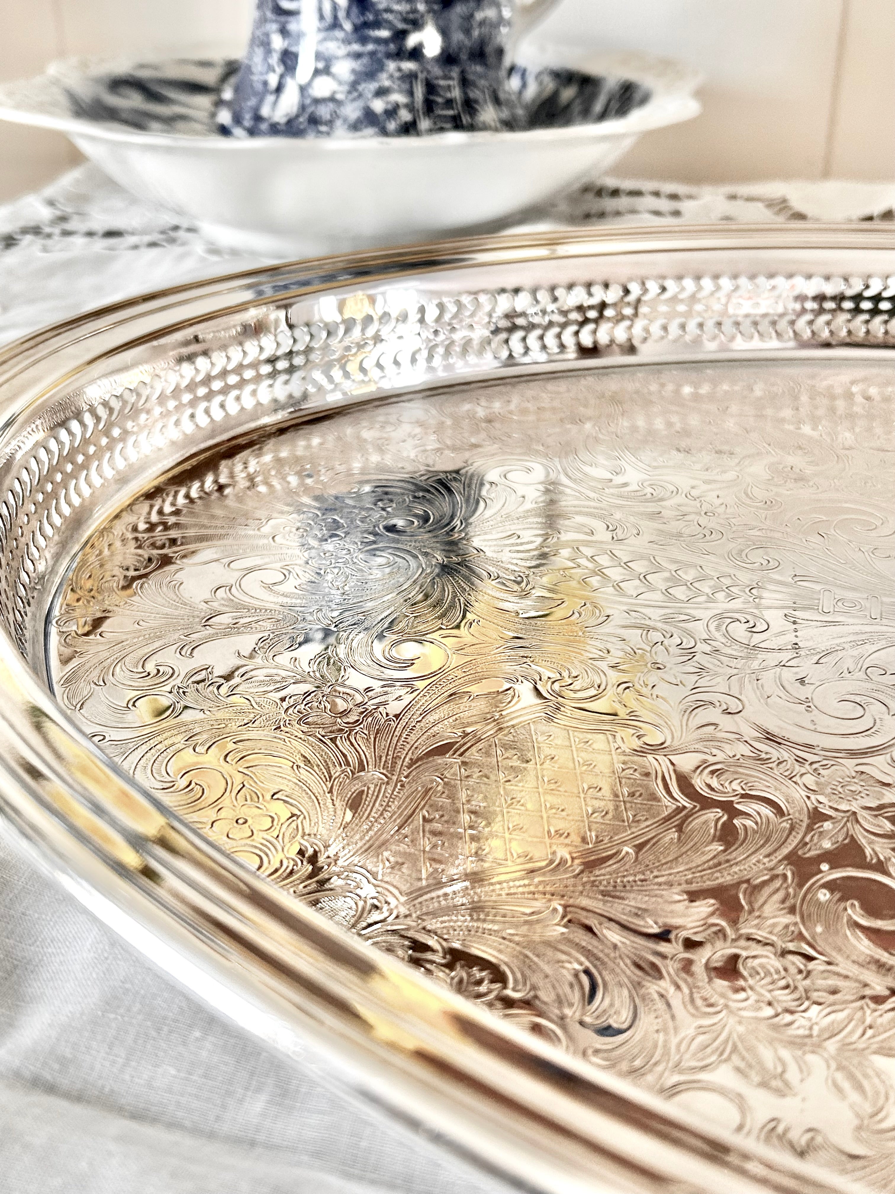 Vintage 22 Inch Silver plate Tray