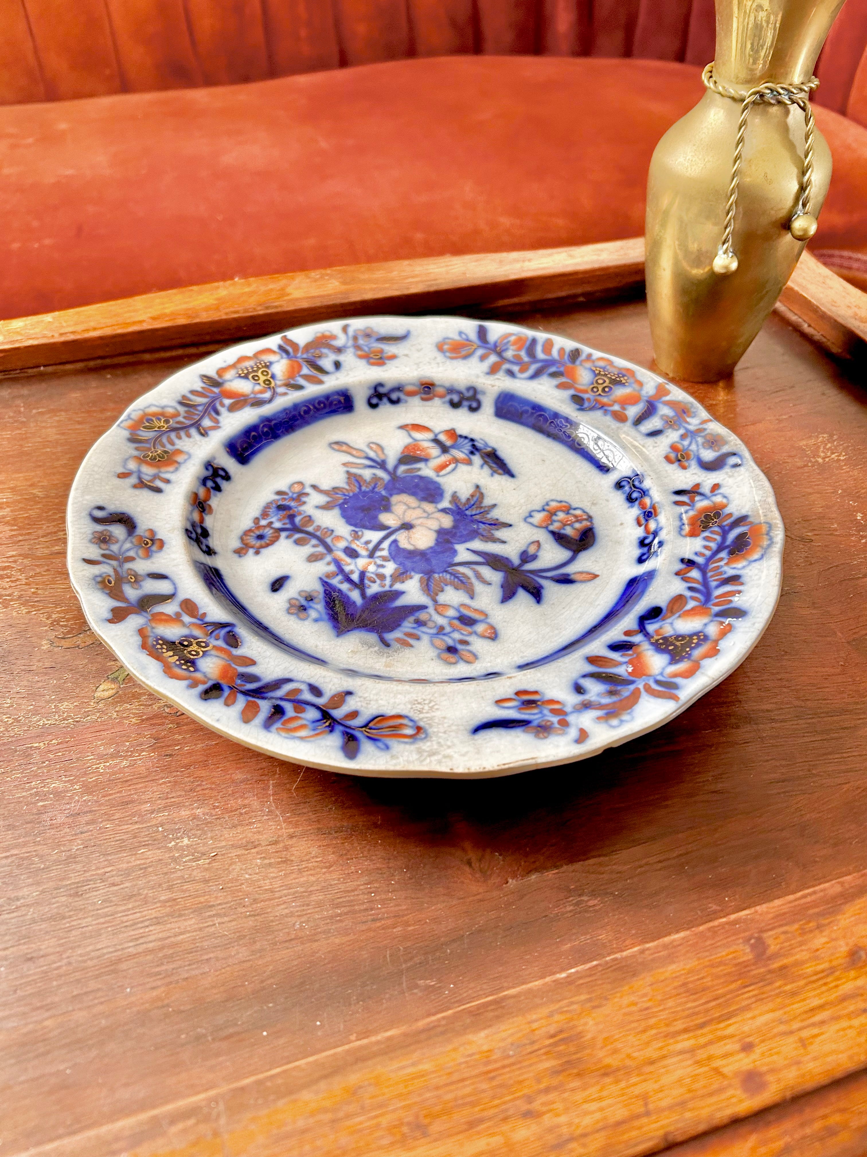 Antique Stained Ironstone French China Imari Plate
