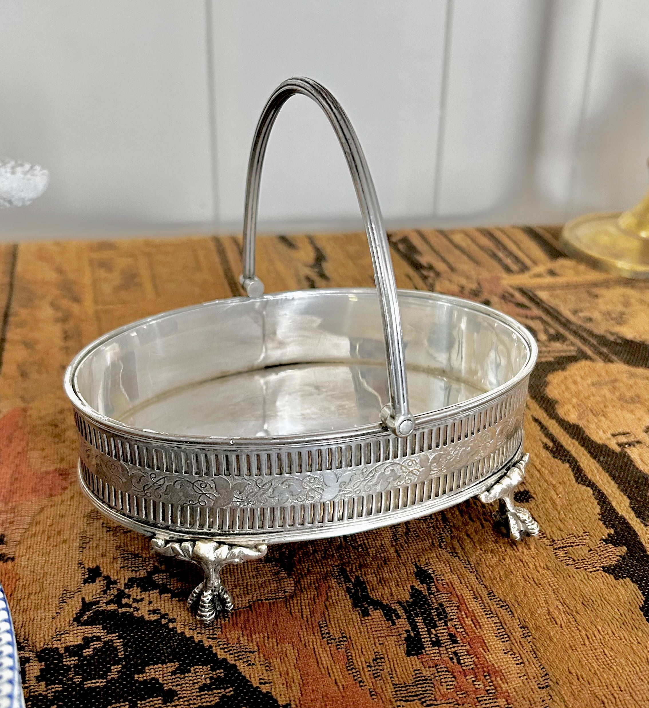 Small Vintage Silverplate Footed Basket