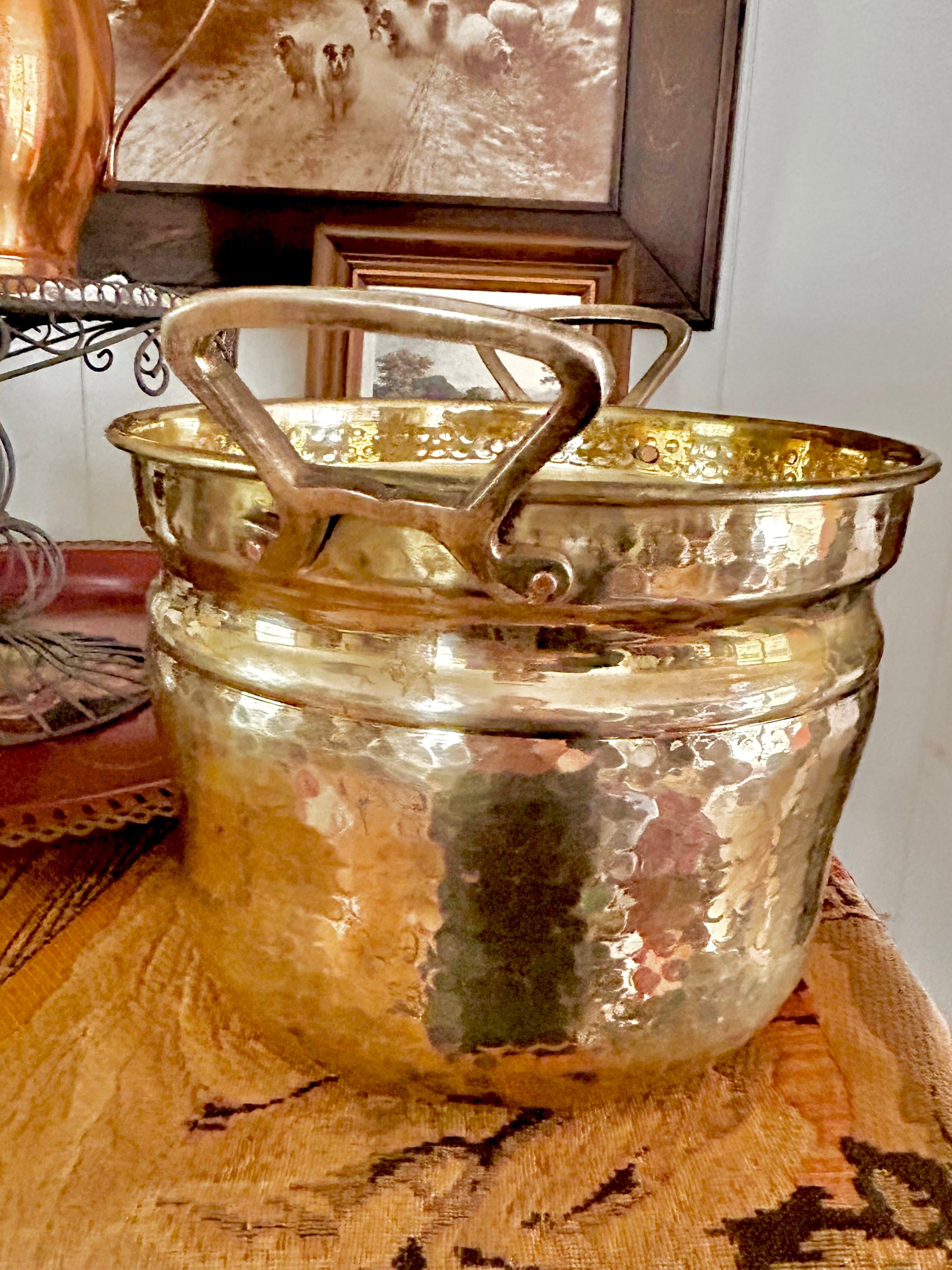 Vintage Hammered Brass Cachepot