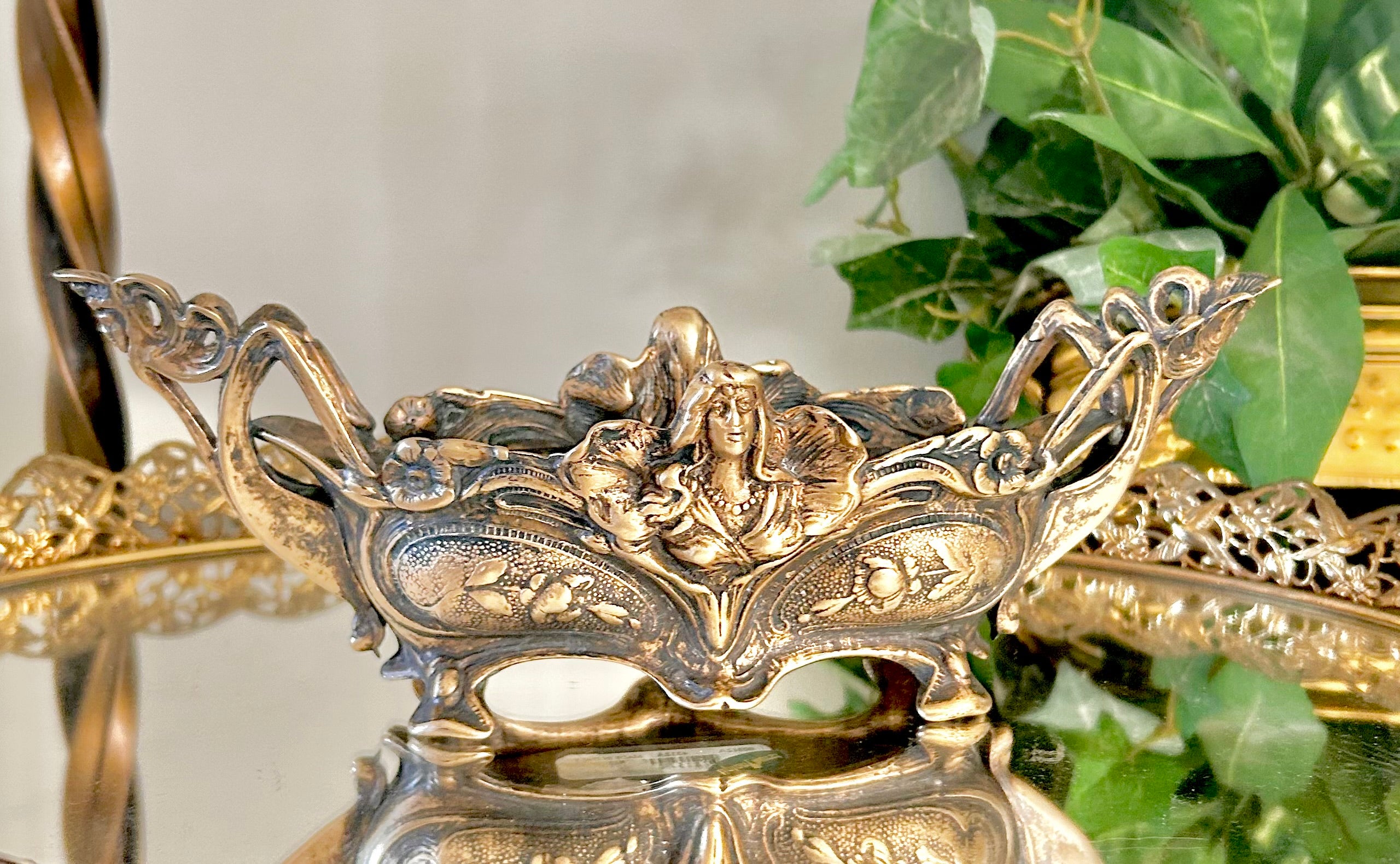 Antique Art Nouveau Brass Jardinier