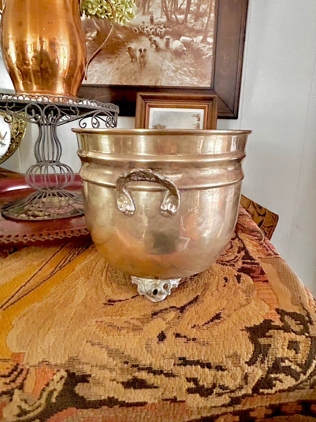 Vintage Solid Brass Footed Cachepot