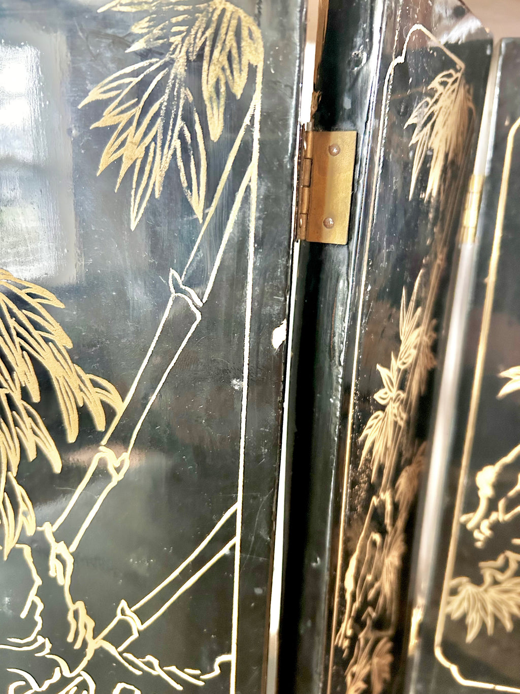 1990s Chinoiserie Small Wooden Accordion Screen