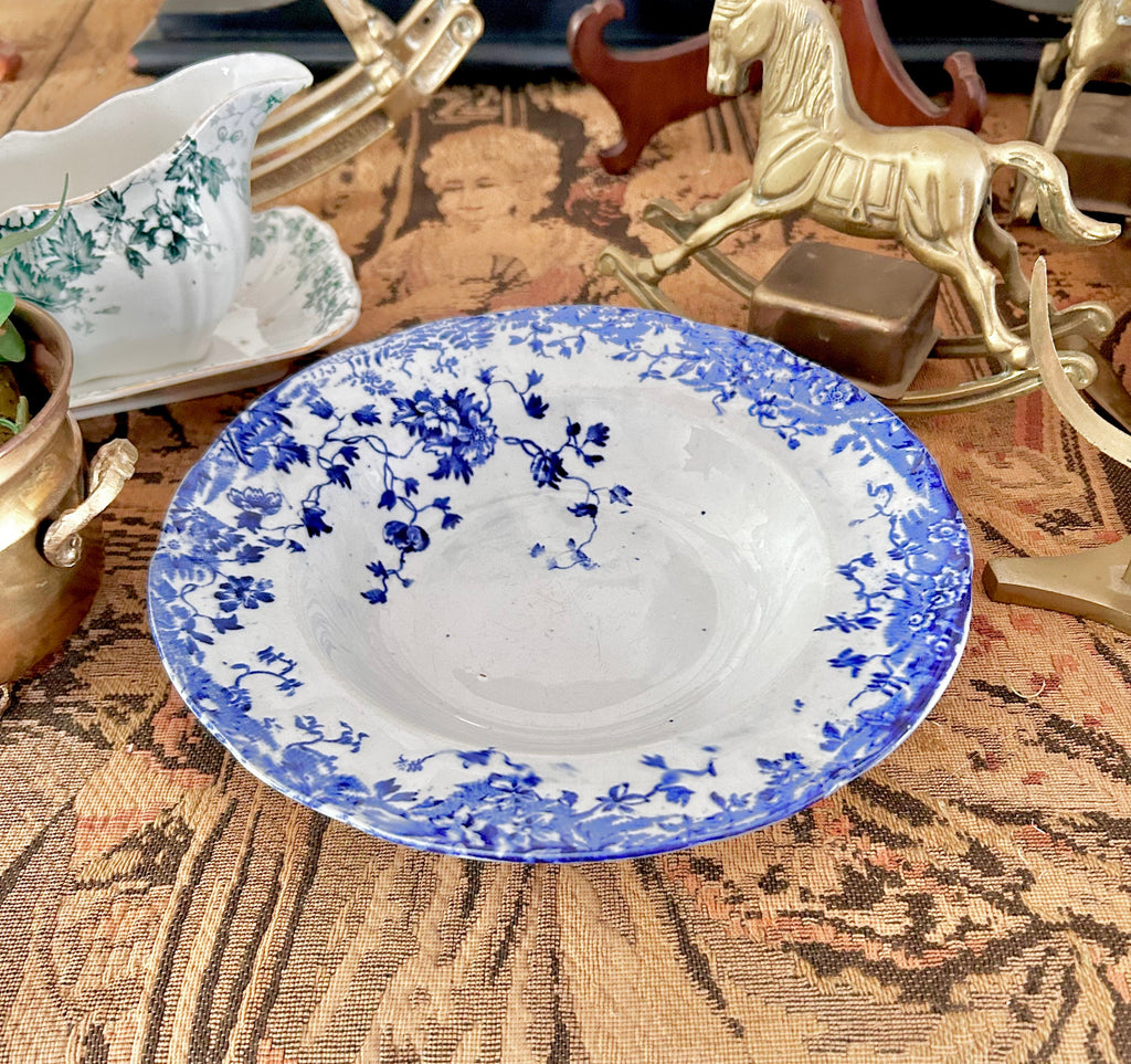 Antique Upper Hanley Blue White Transferware Dish