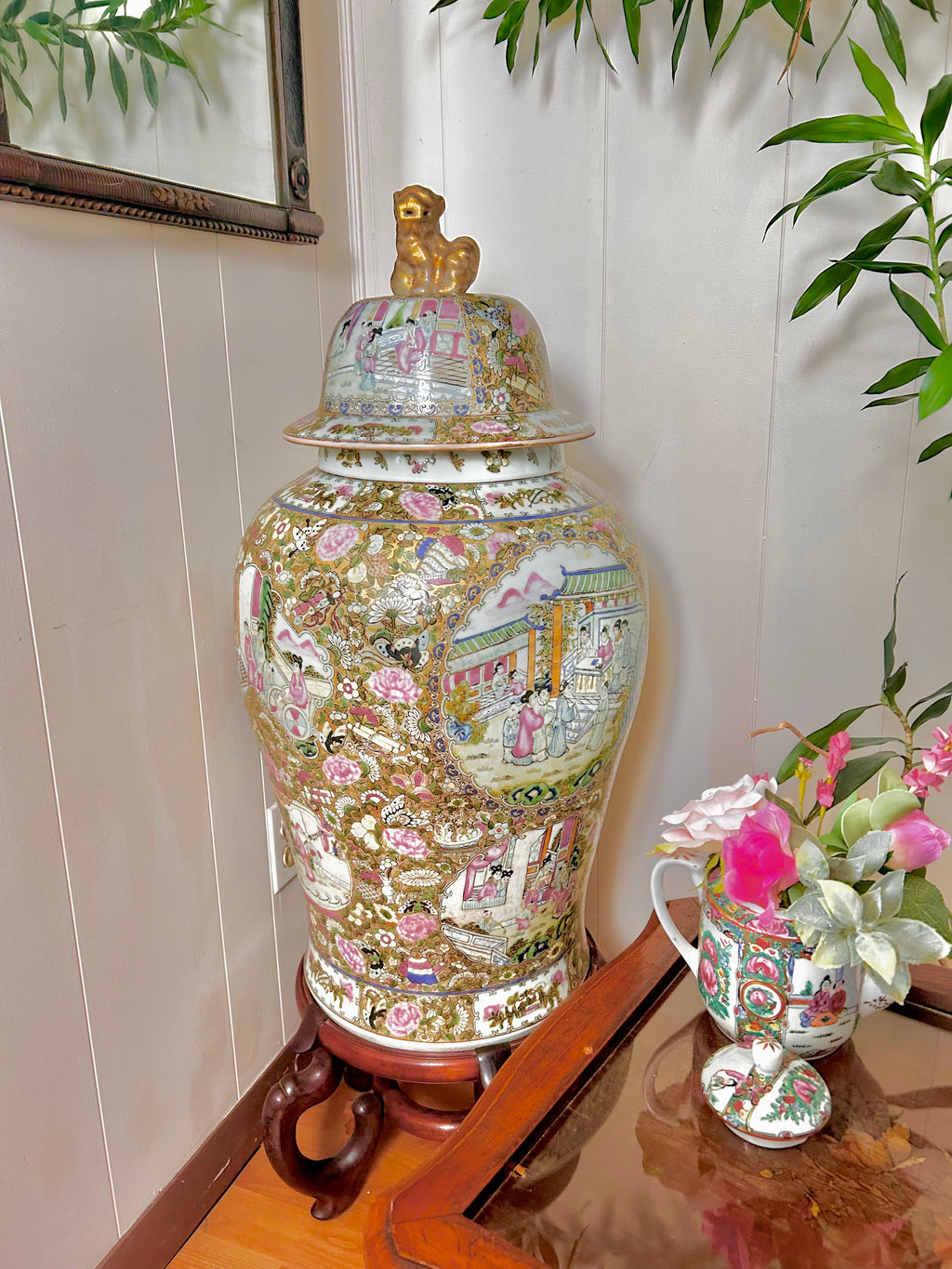 Antique Huge Sized Famille Rose (Medallion) Floor Ginger Jar Vase - flawless