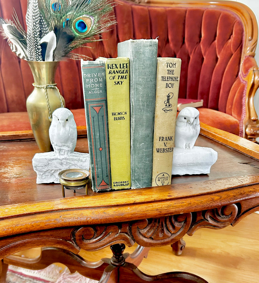 Vintage Hand-carved Natural Stone Owl Bookends
