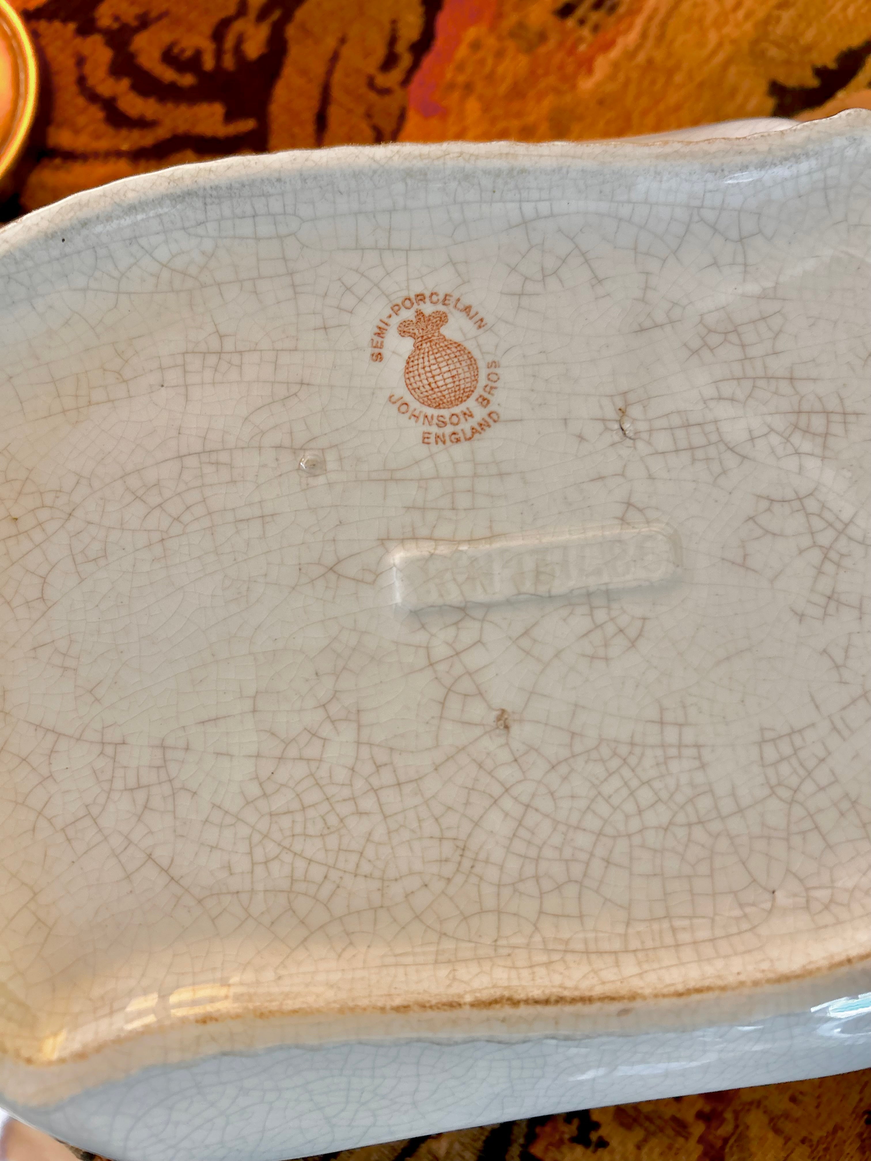Antique Johnson Bros England Semi Porcelain Stained Ironstone Large Casserole Dish