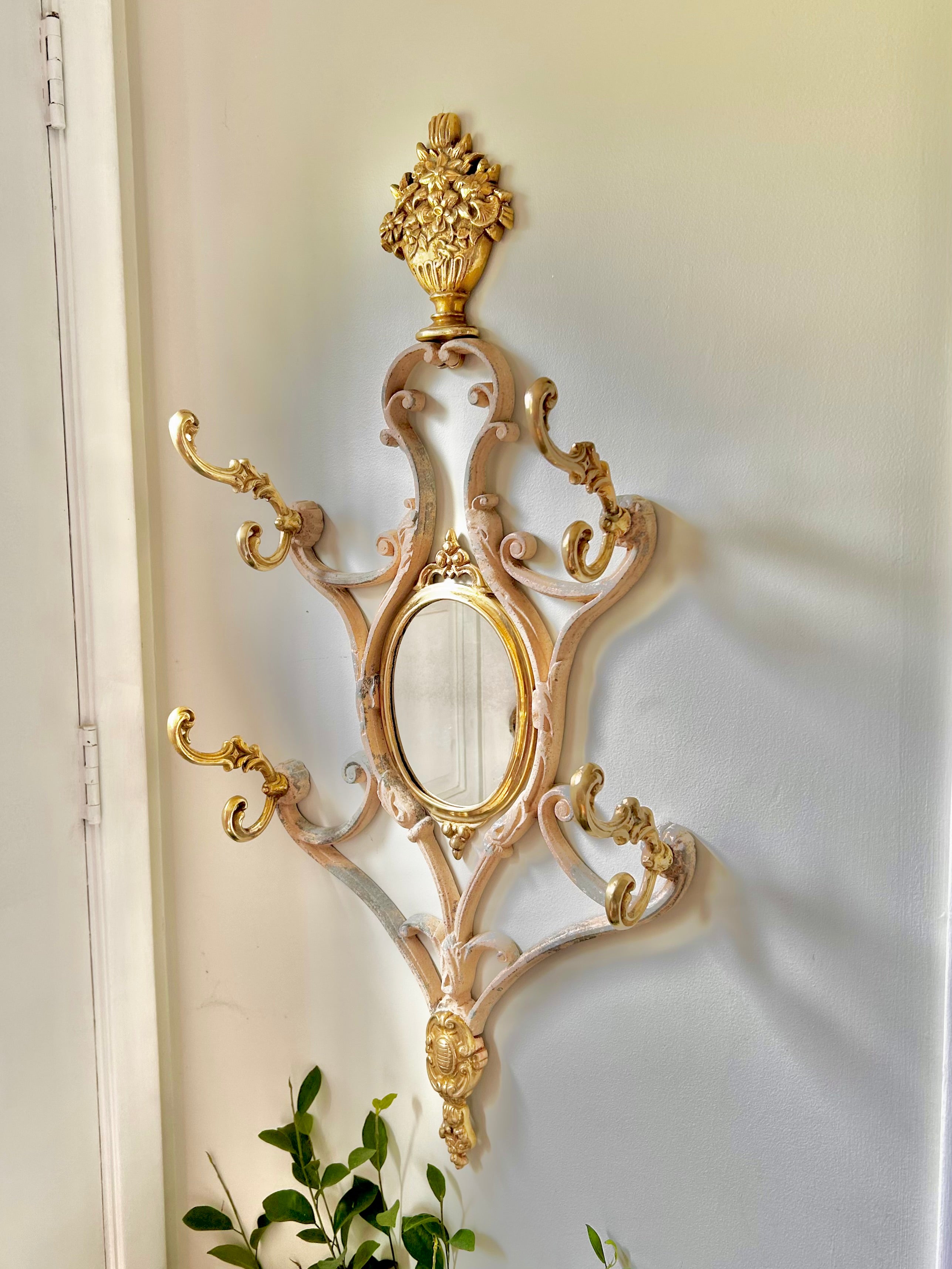 Antique French Solid Brass and Cast Metal Mirror Wall Hooks