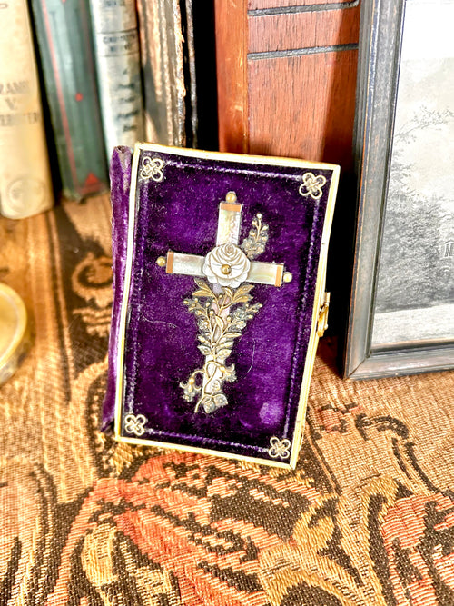 Antique 1880s Velvet Brass Pocket Prayer Book