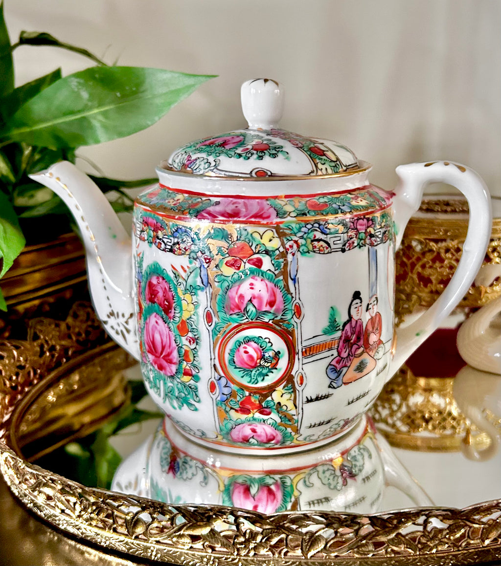 Vintage Rose Medallion Teapot