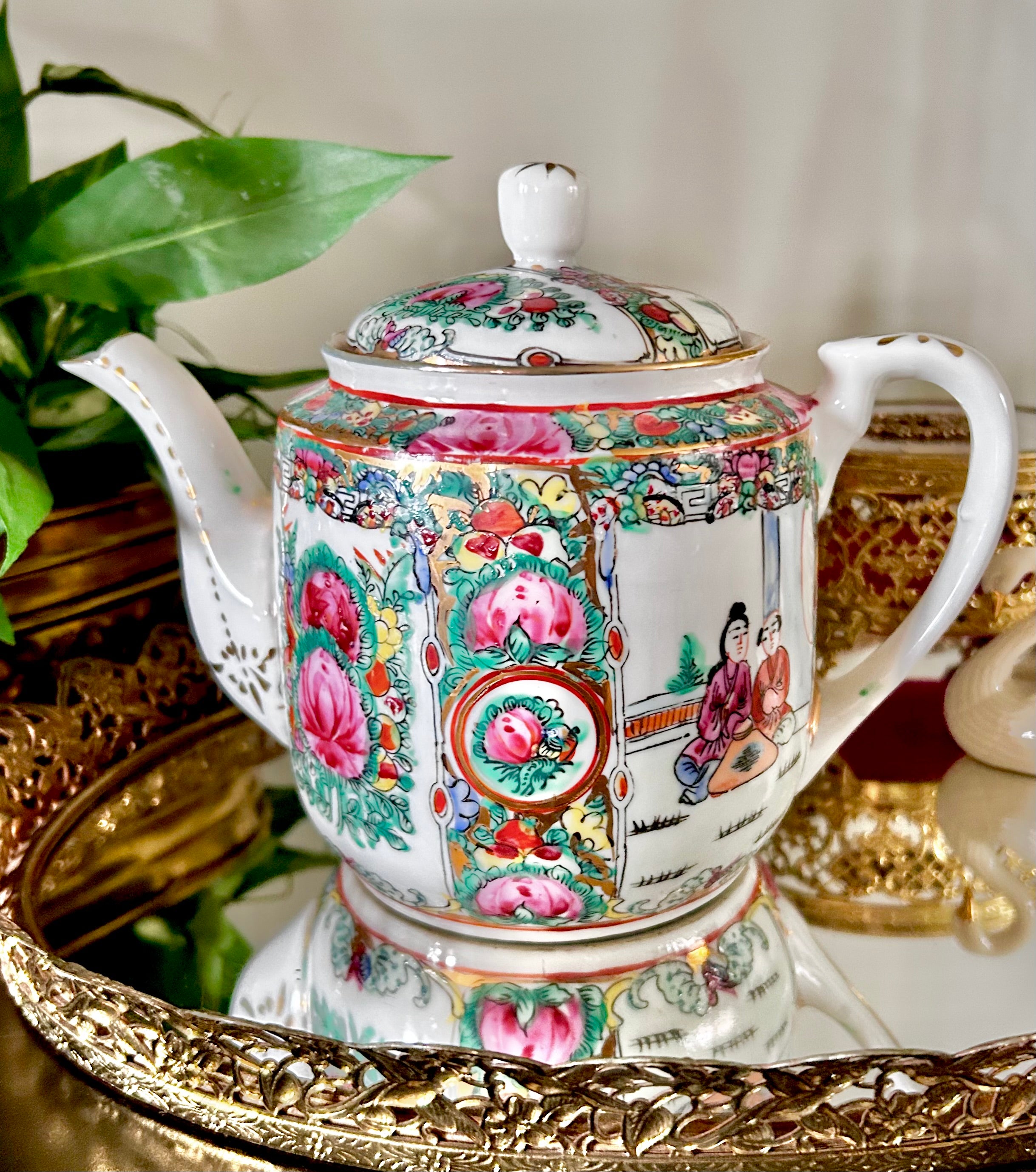 Vintage Rose Medallion Teapot