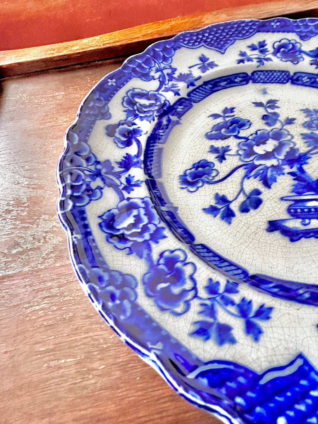 Antique Flow Blue Pekin Platter Staffordshire England