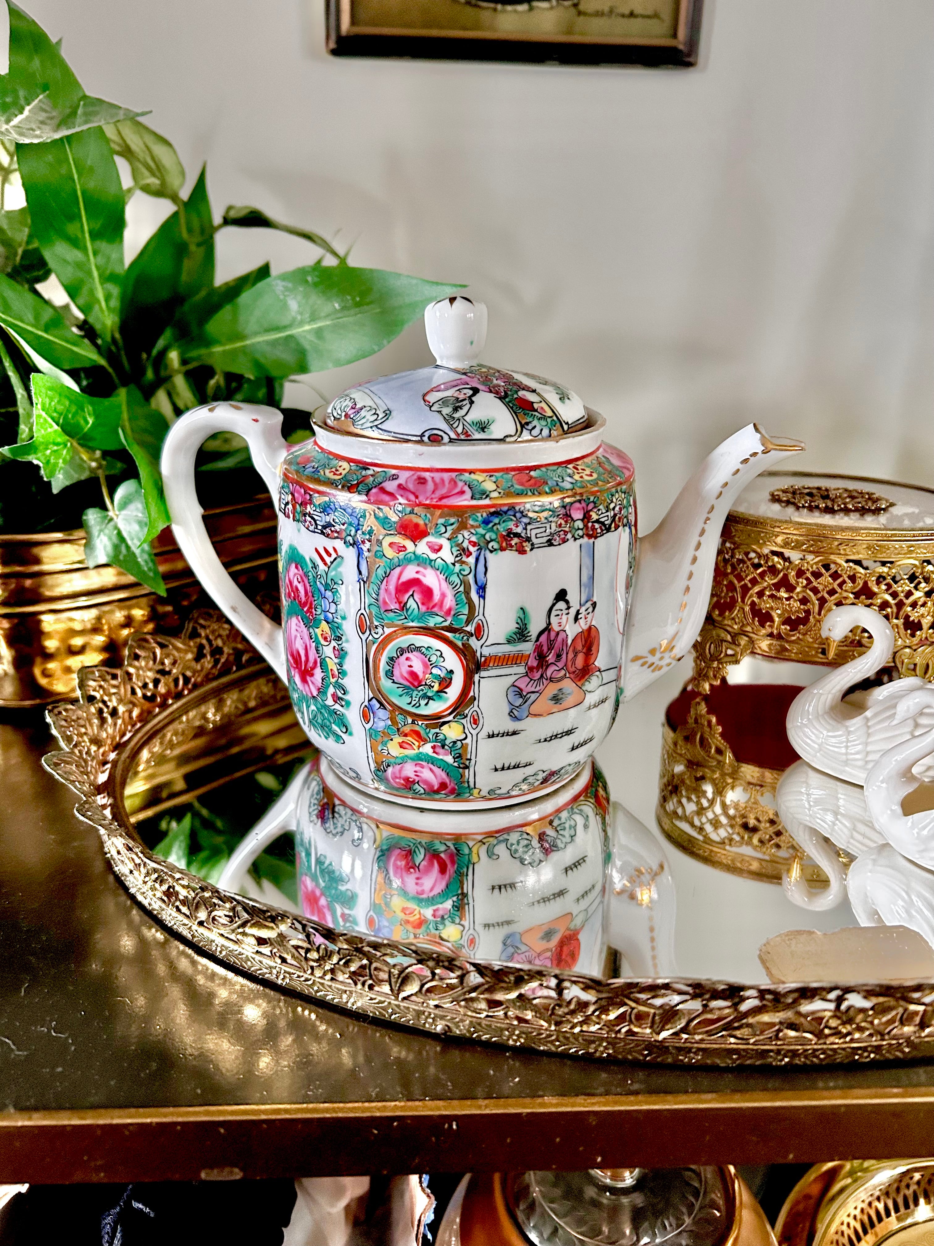 Vintage Rose Medallion Teapot